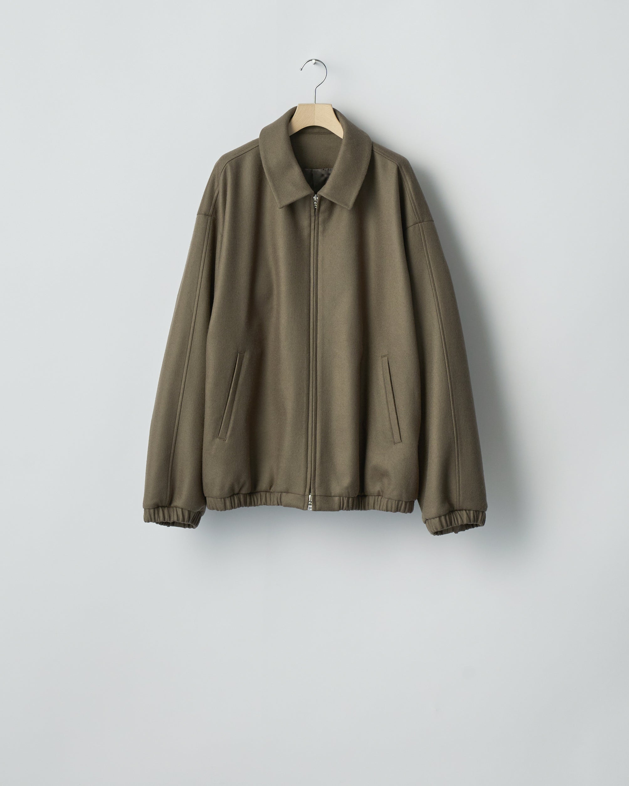 DARK BEIGE MELTON OVERSIZED ZIP JACKET