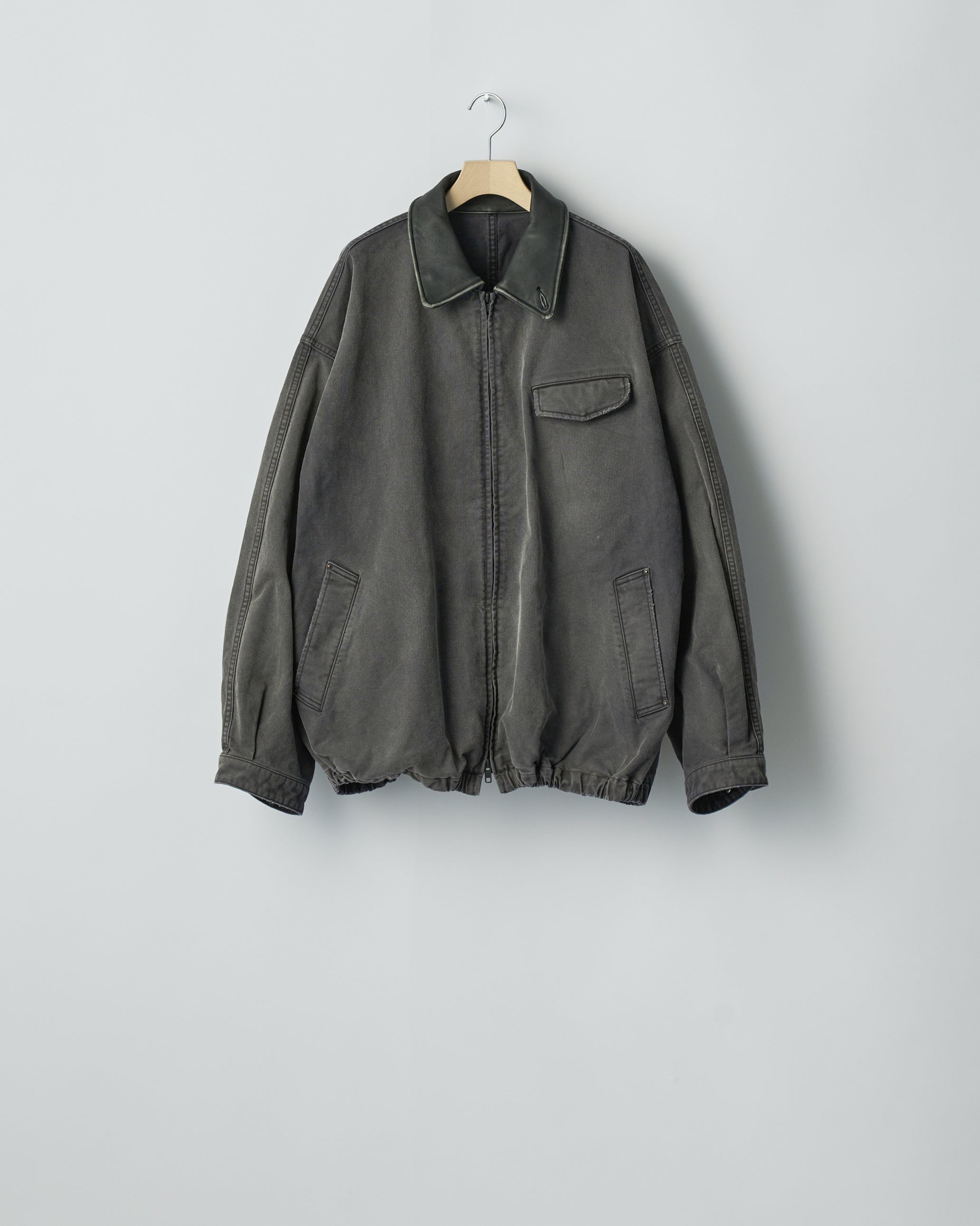 BLACK SULFUR DYED WHIP CORD VINTAGE ZIP JACKET