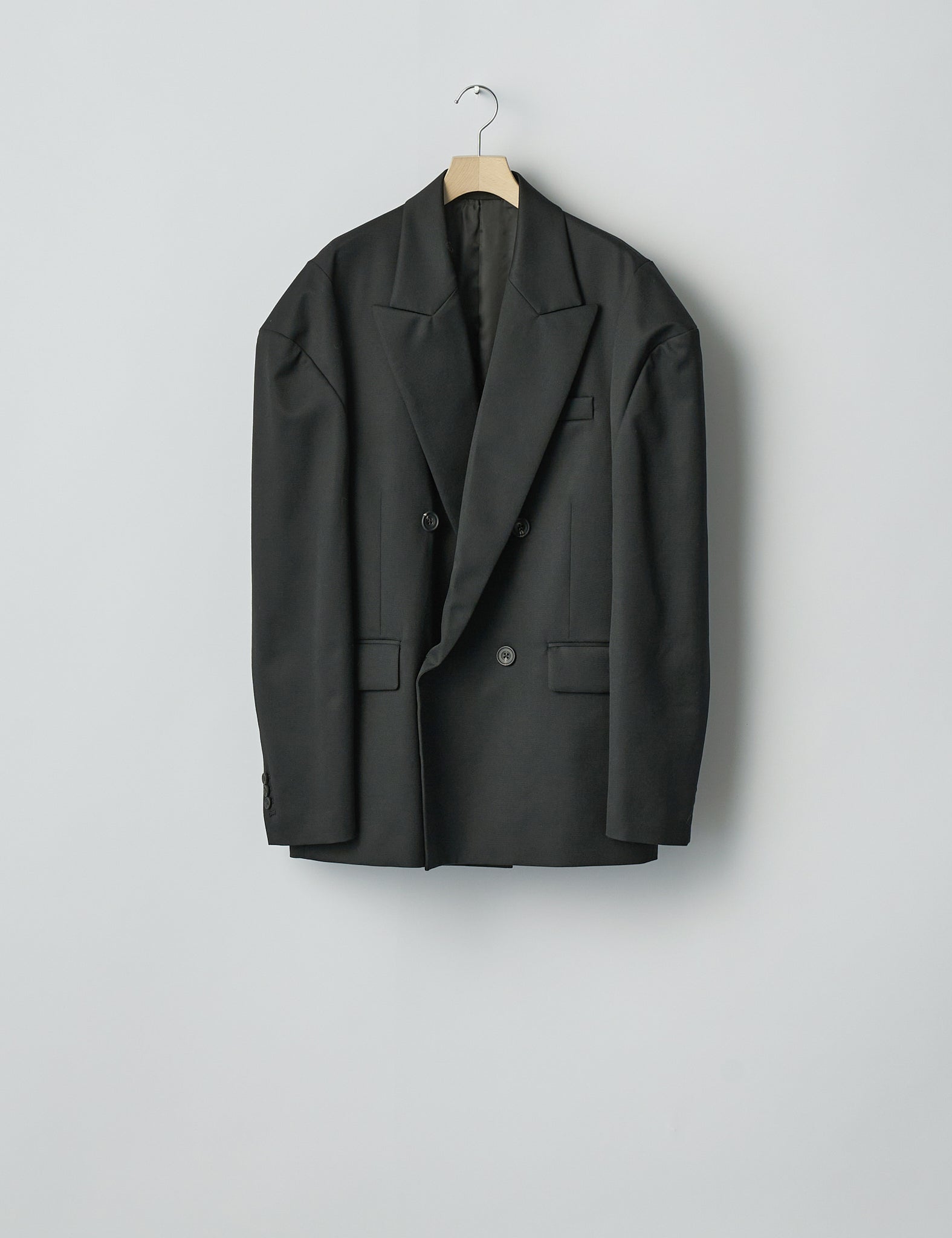 BLACK DEFORMED SHOULDER DOUBLE BREASTED JACKET