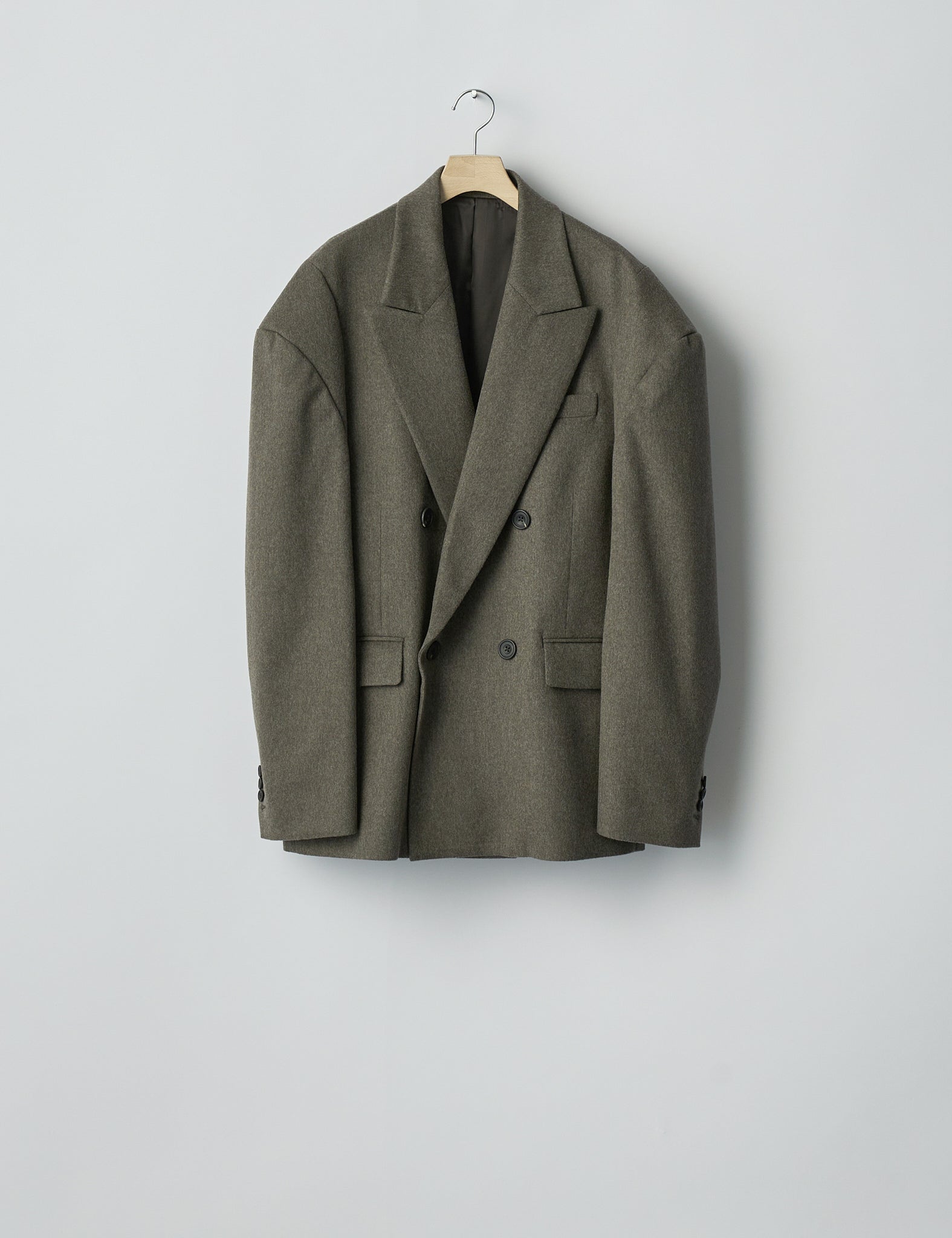 TAUPE WOOL DOESKIN DEFORMED SHOULDER JACKET