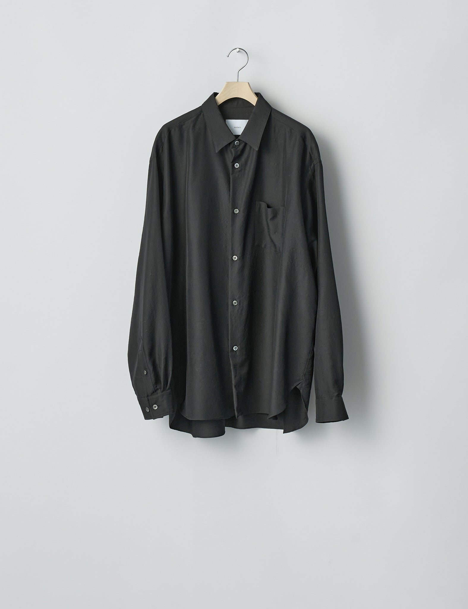 BLACK WOOL/SILK REGULAR COLLAR SHIRT