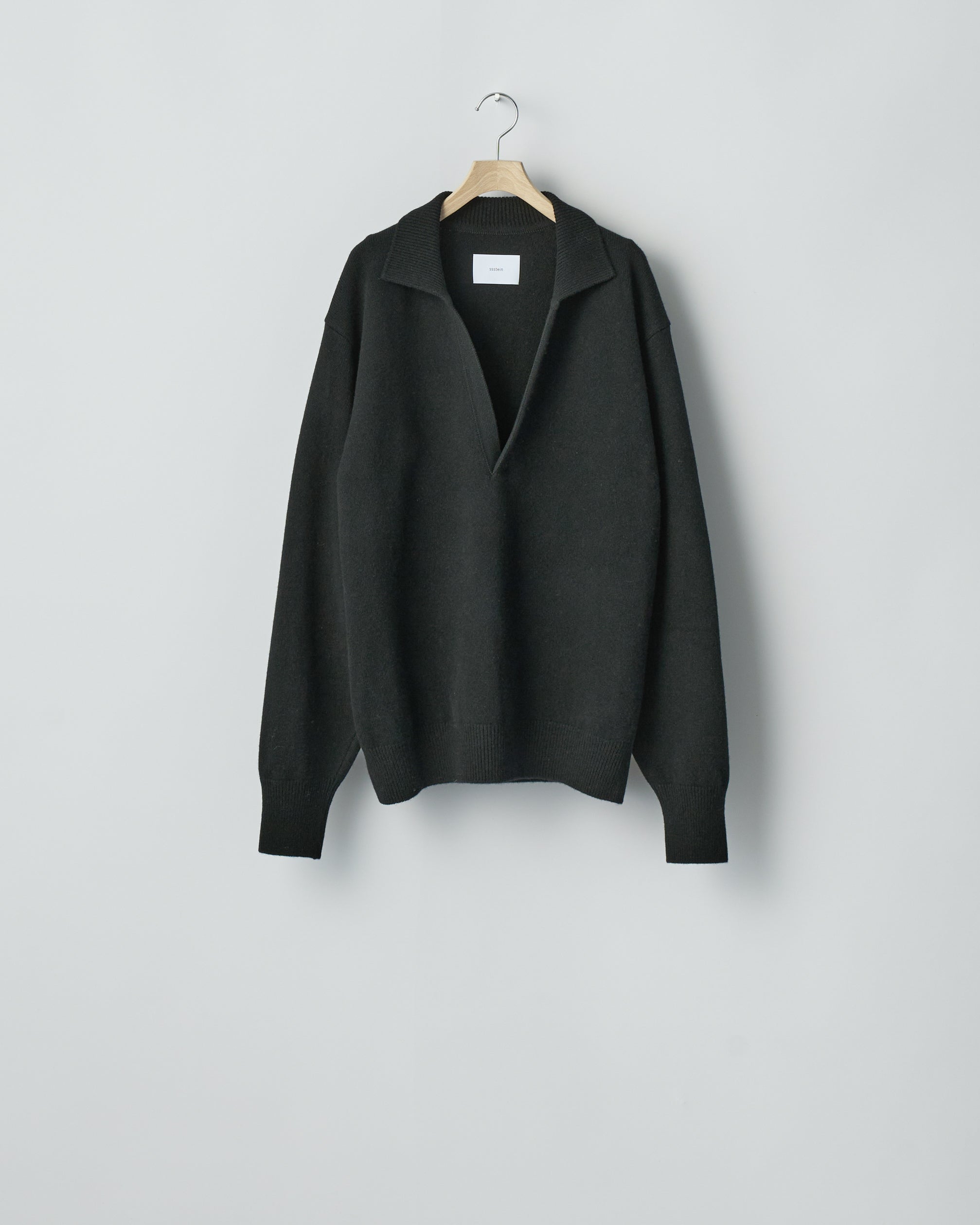 BLACK EXTRA FINE WOOL KNIT SKIPPER LS