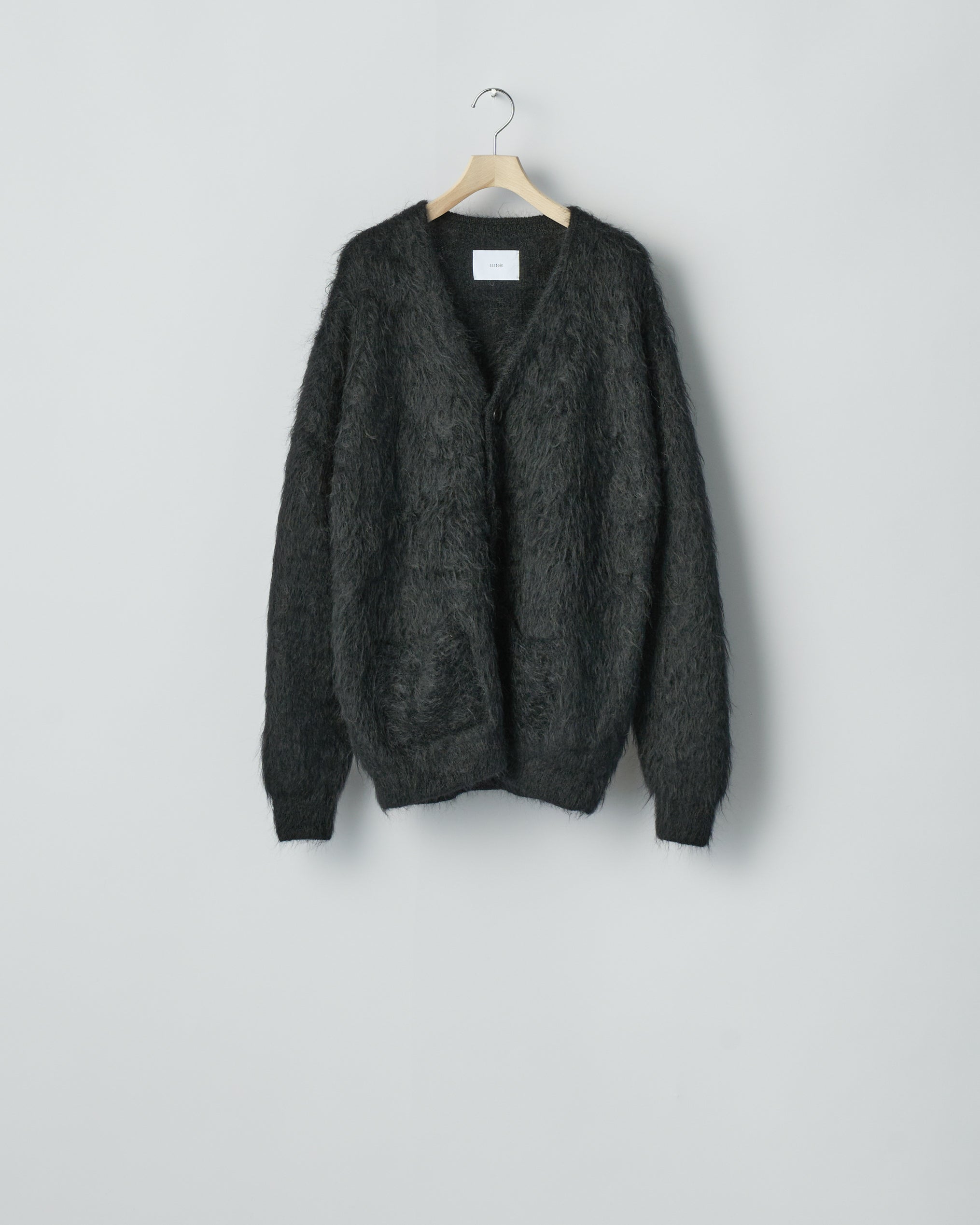 BLACK KID MOHAIR KNIT V NECK CARDIGAN