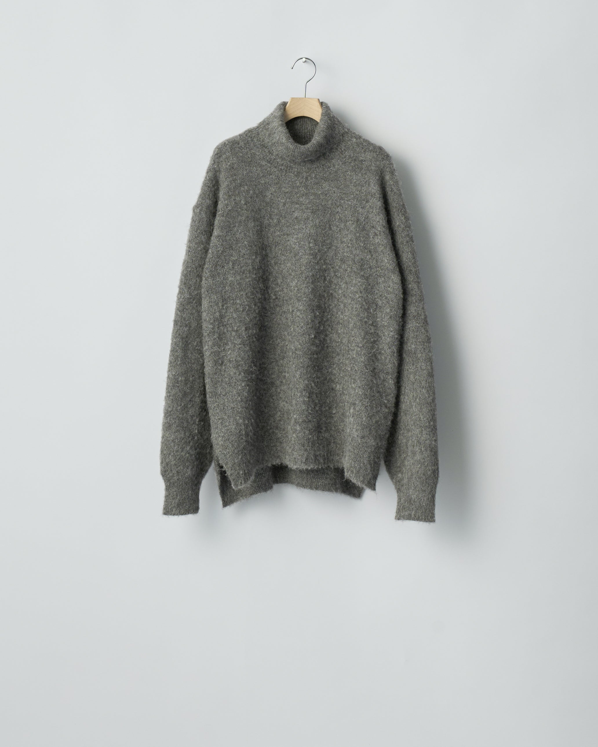 GREY WOOL/ALPACA MILLED KNIT TURTLE NECK LS
