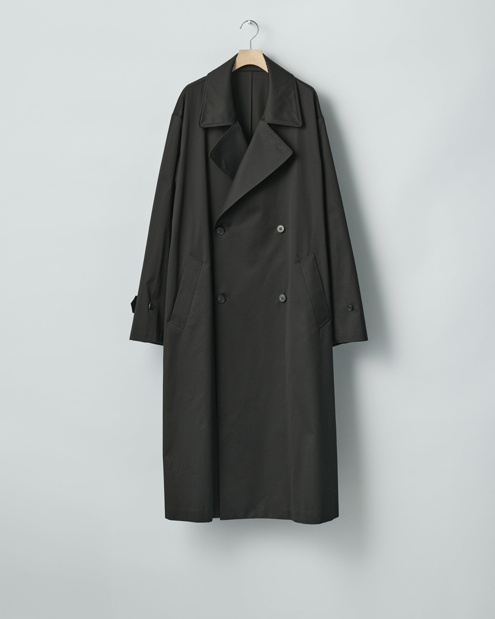 BLACK COTTON SATIN OVERSIZED DOUBLE BREASTED COAT