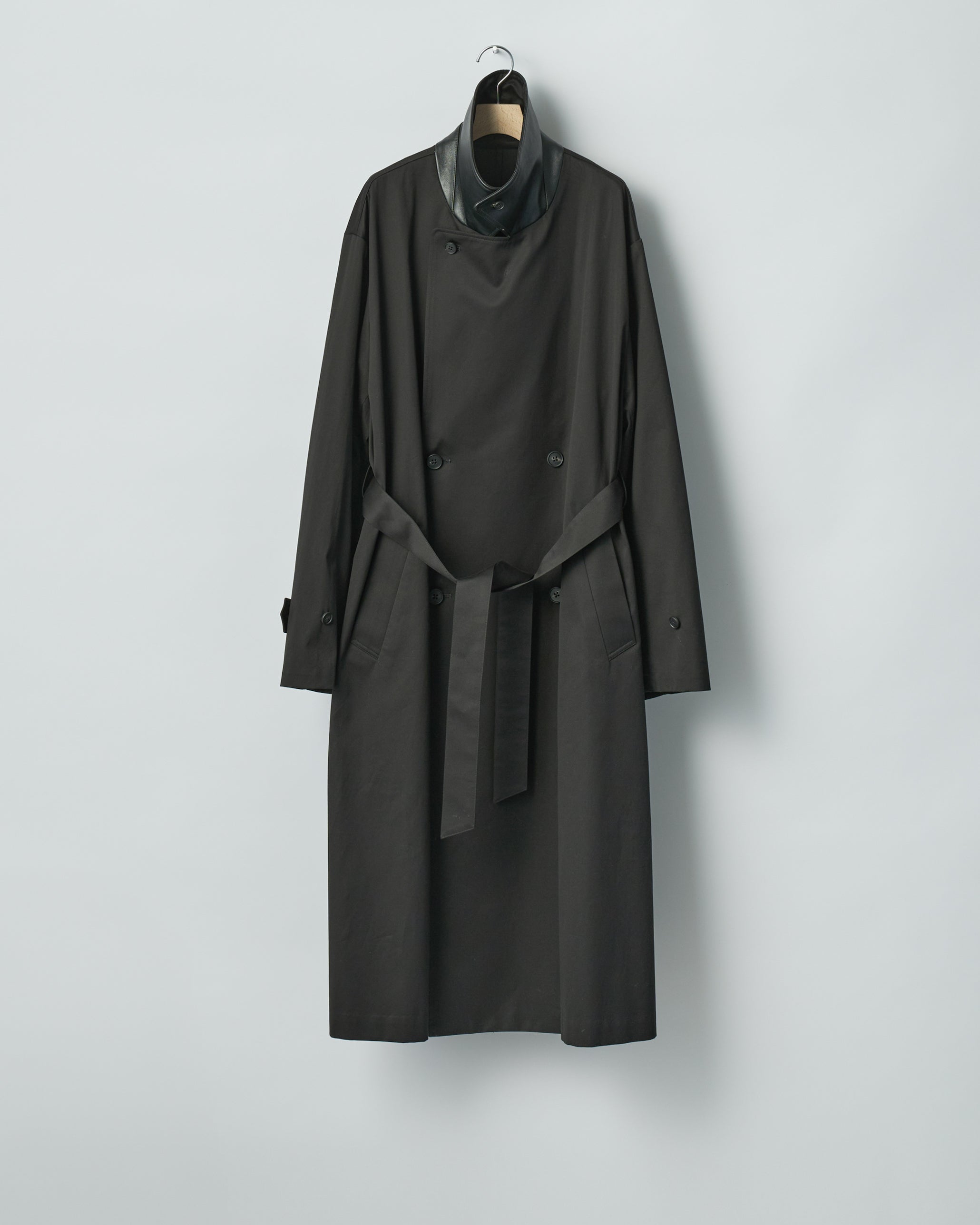BLACK COTTON SATIN OVERSIZED DOUBLE BREASTED COAT