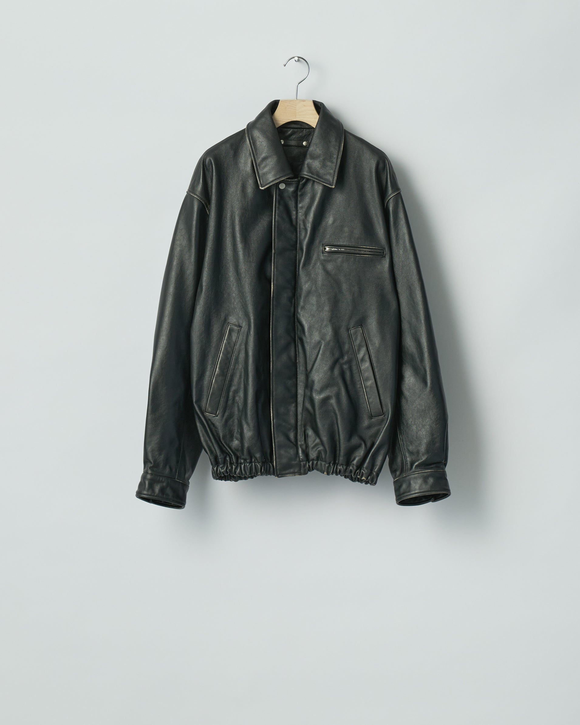 BLACK COW LEATHER VINTAGE ZIP JACKET