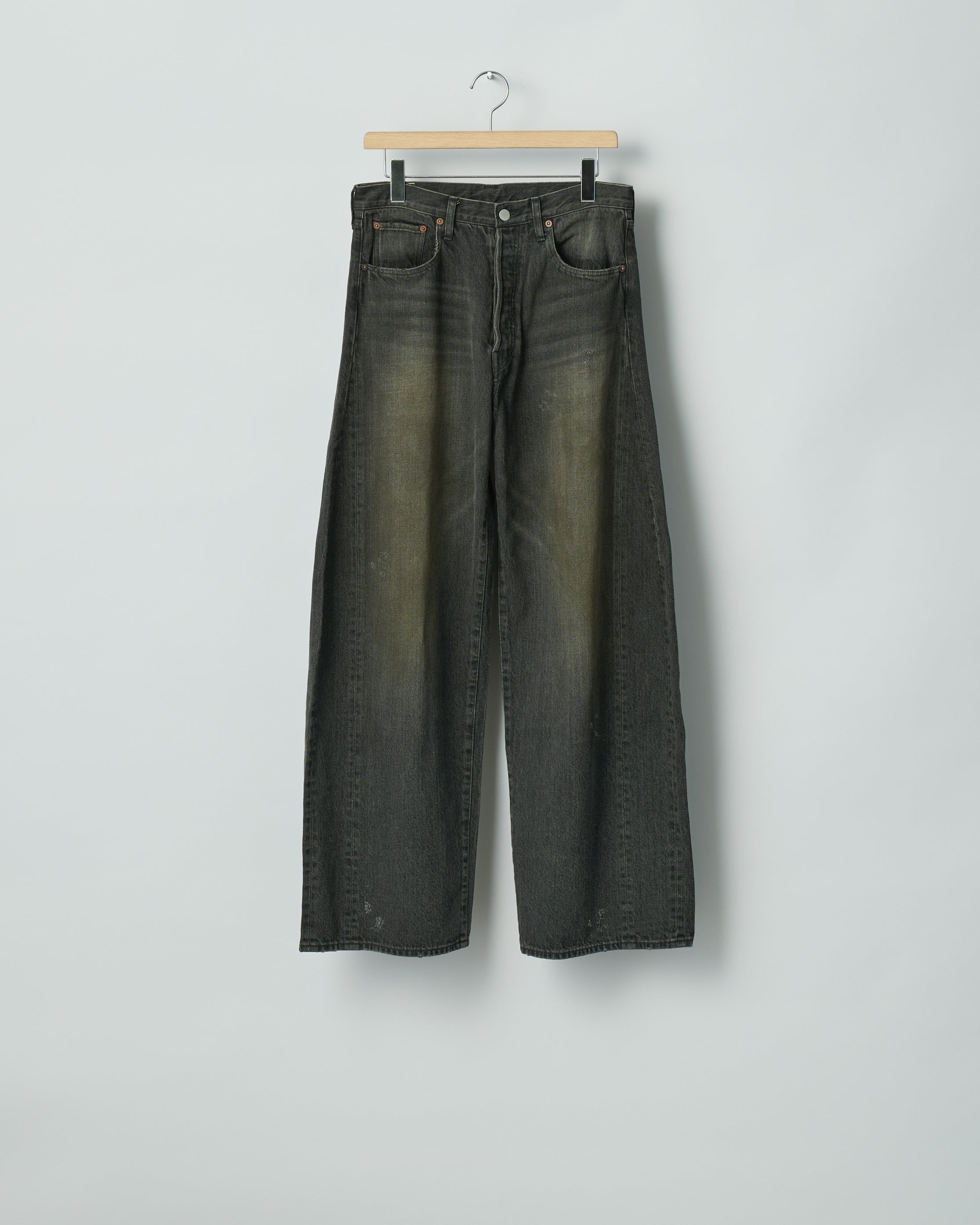 ssstein BLACK DEFORMATION WIDE DENIM JEANS
