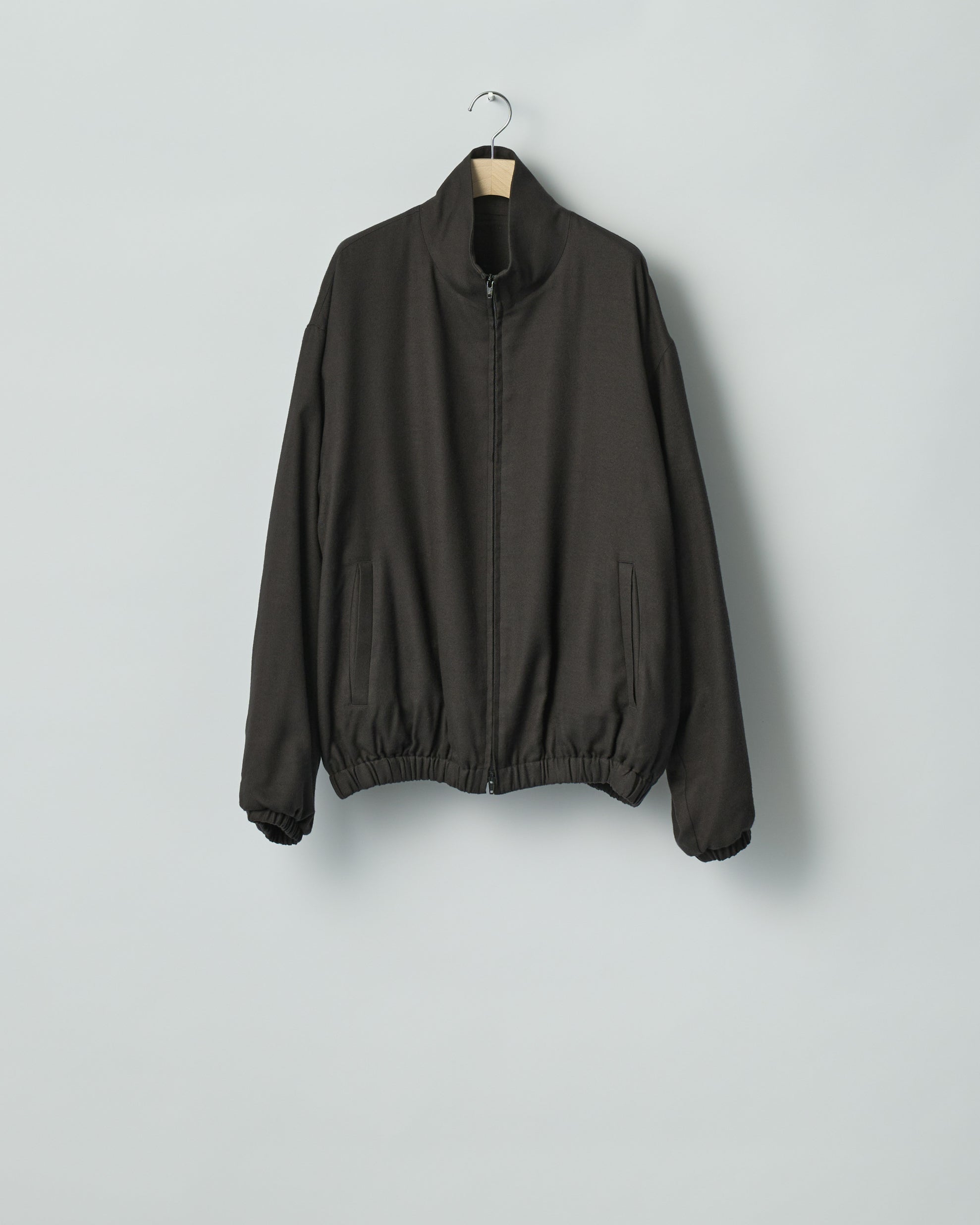 CHARCOAL RAYON SILK FLANNEL SHIRRED LIGHT ZIP JACKET