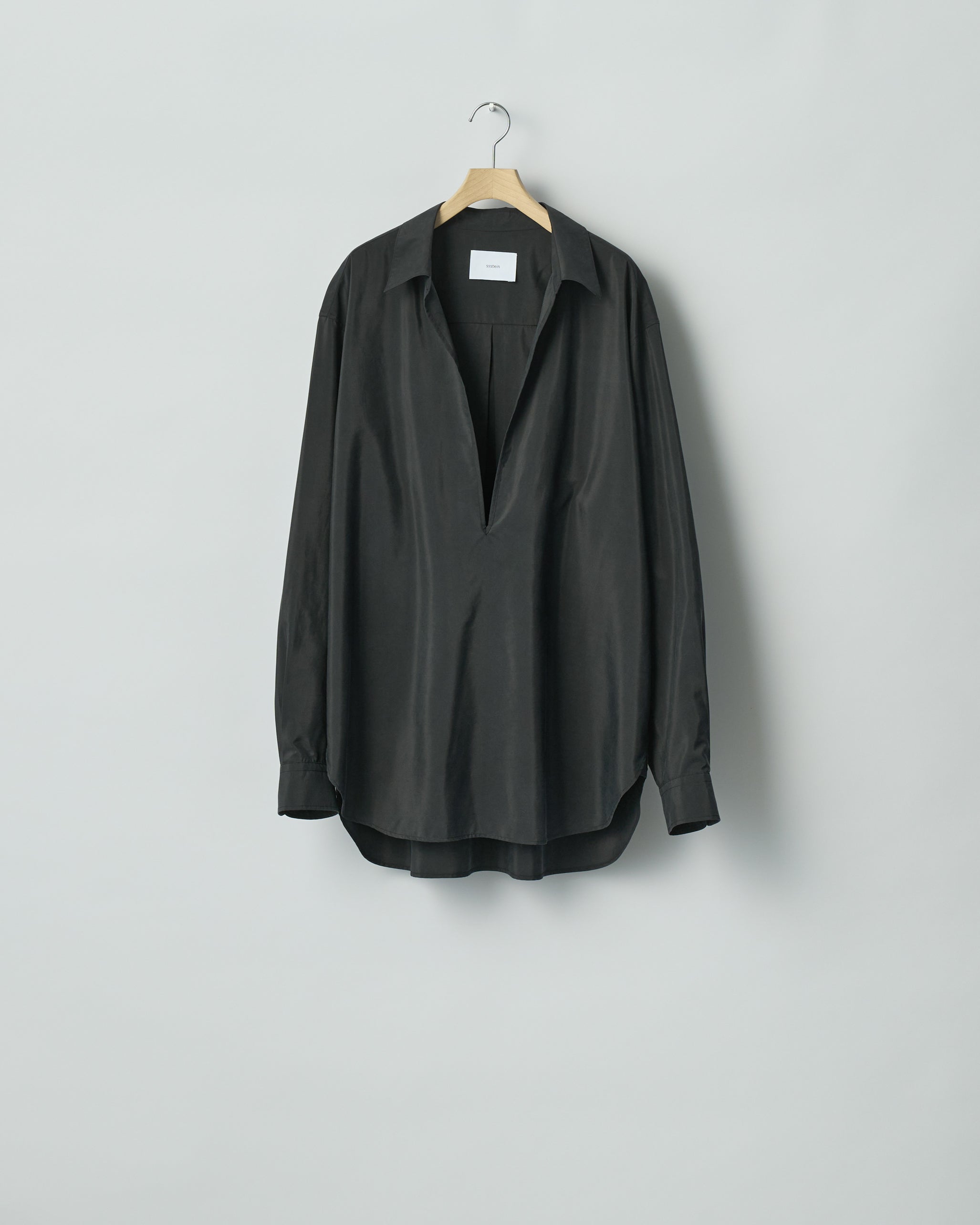 トップス ssstein 24AW SILK NYLON SKIPPER SHIRT M ssstein BLACK SILK NYLON SKIPPER SHIRT SS26