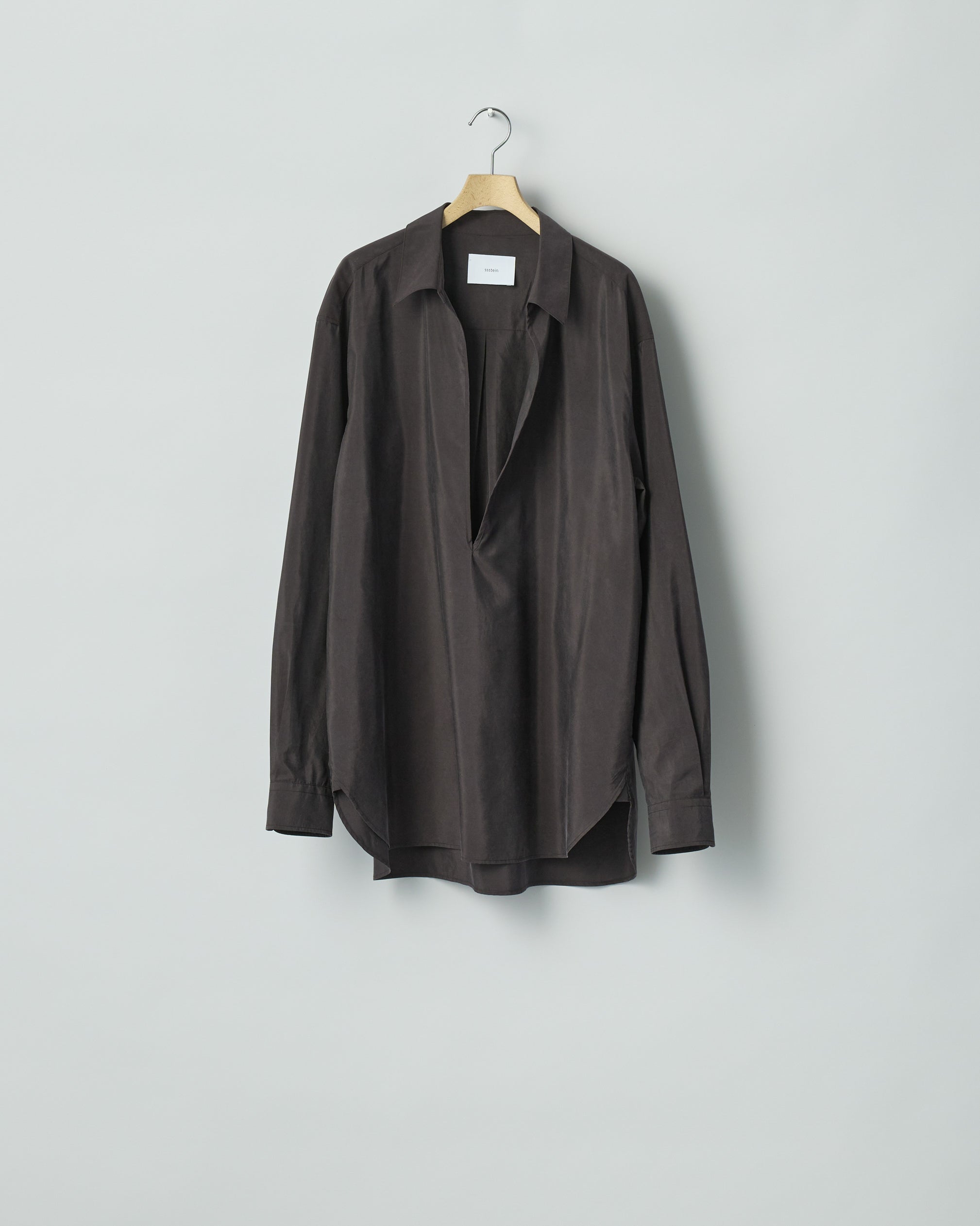 CHARCOAL BROWN SILK NYLON SKIPPER SHIRT