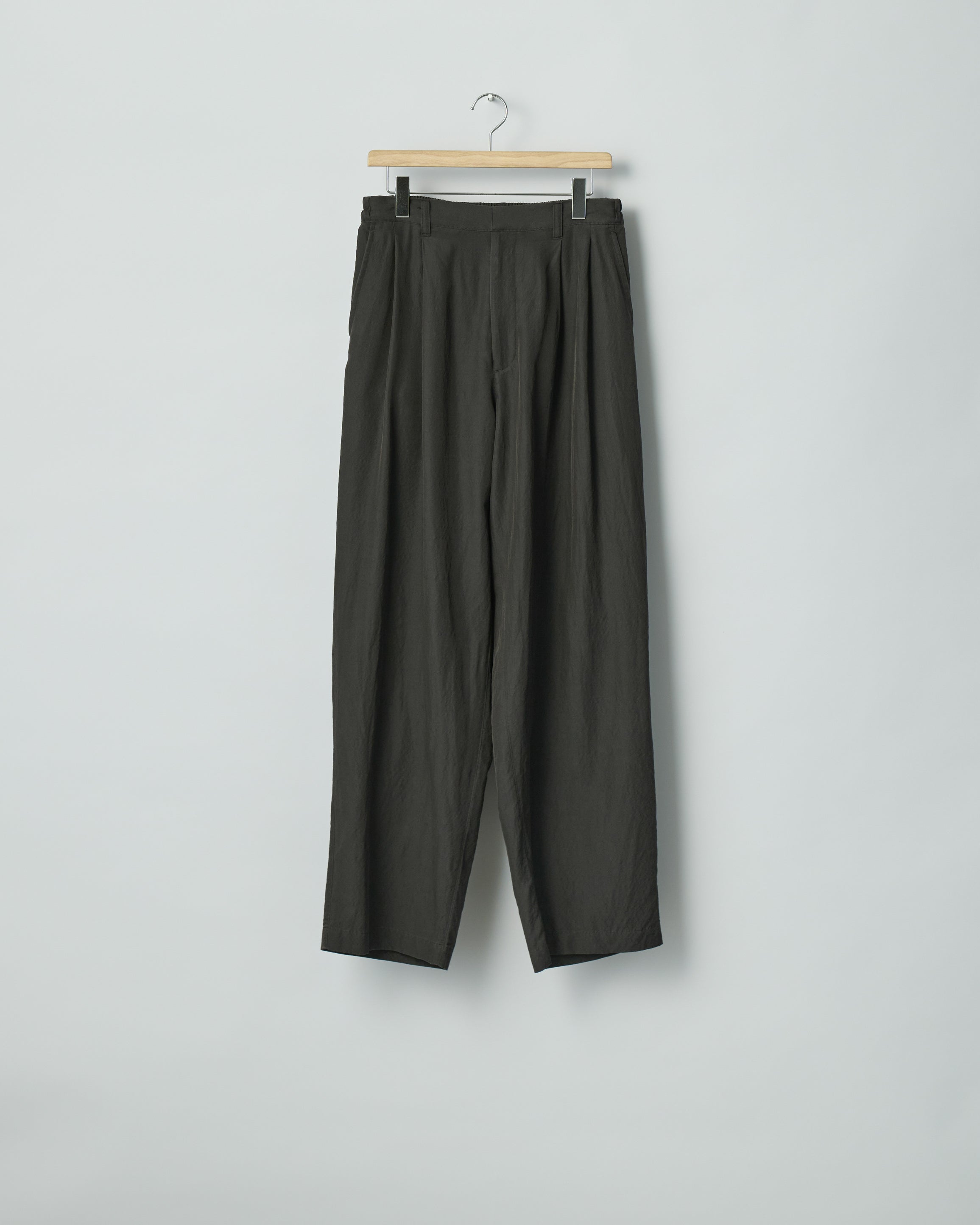 DARK CHARCOAL WOOL SILK WIDE EASY TROUSERS