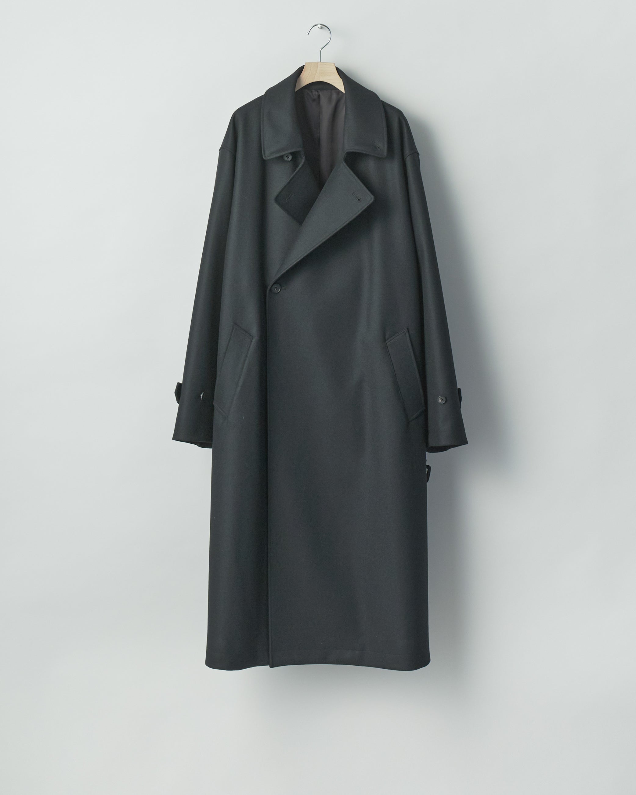 DARK CHARCOAL WOOL MELTON OVERSIZED DOUBLE BREASTED COAT
