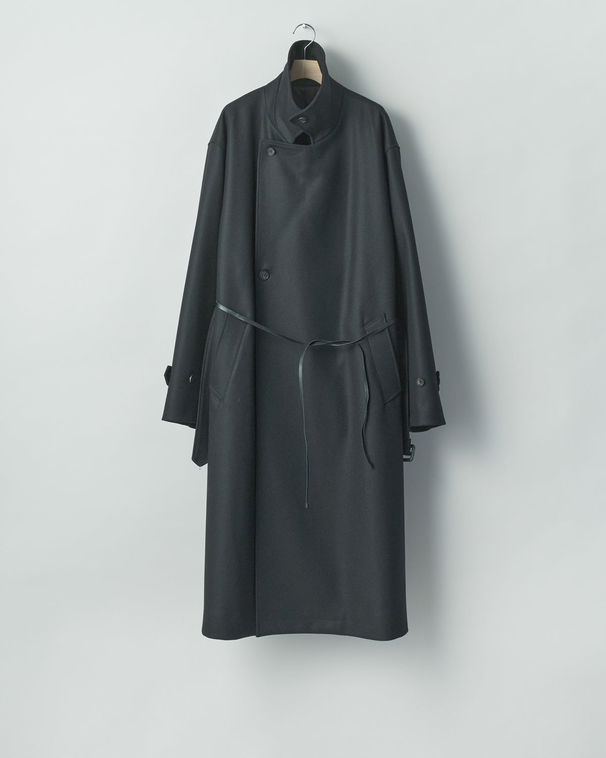 DARK CHARCOAL WOOL MELTON OVERSIZED DOUBLE BREASTED COAT