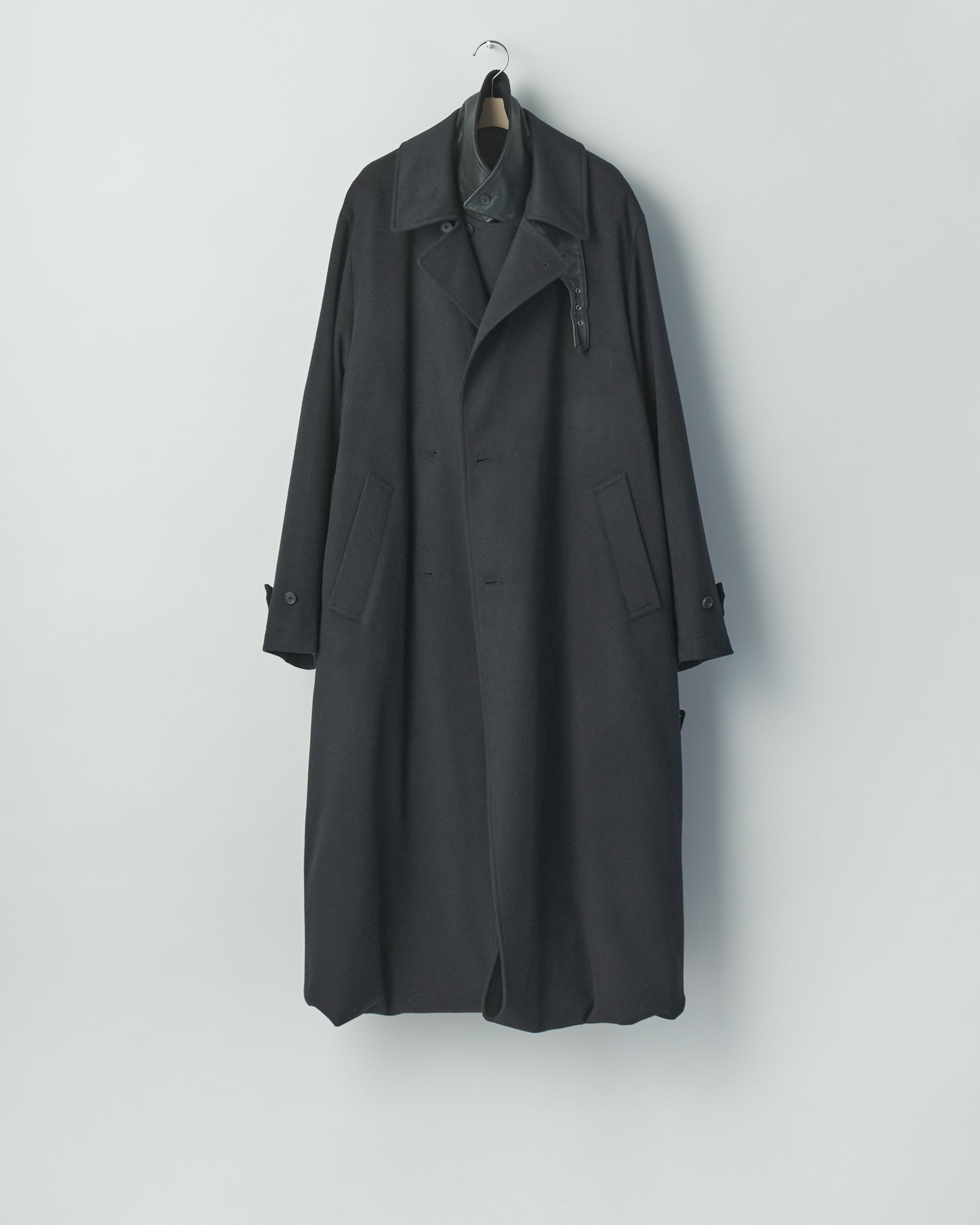 BLACK WOOL CASHMERE LAYERED COMBINATION COAT