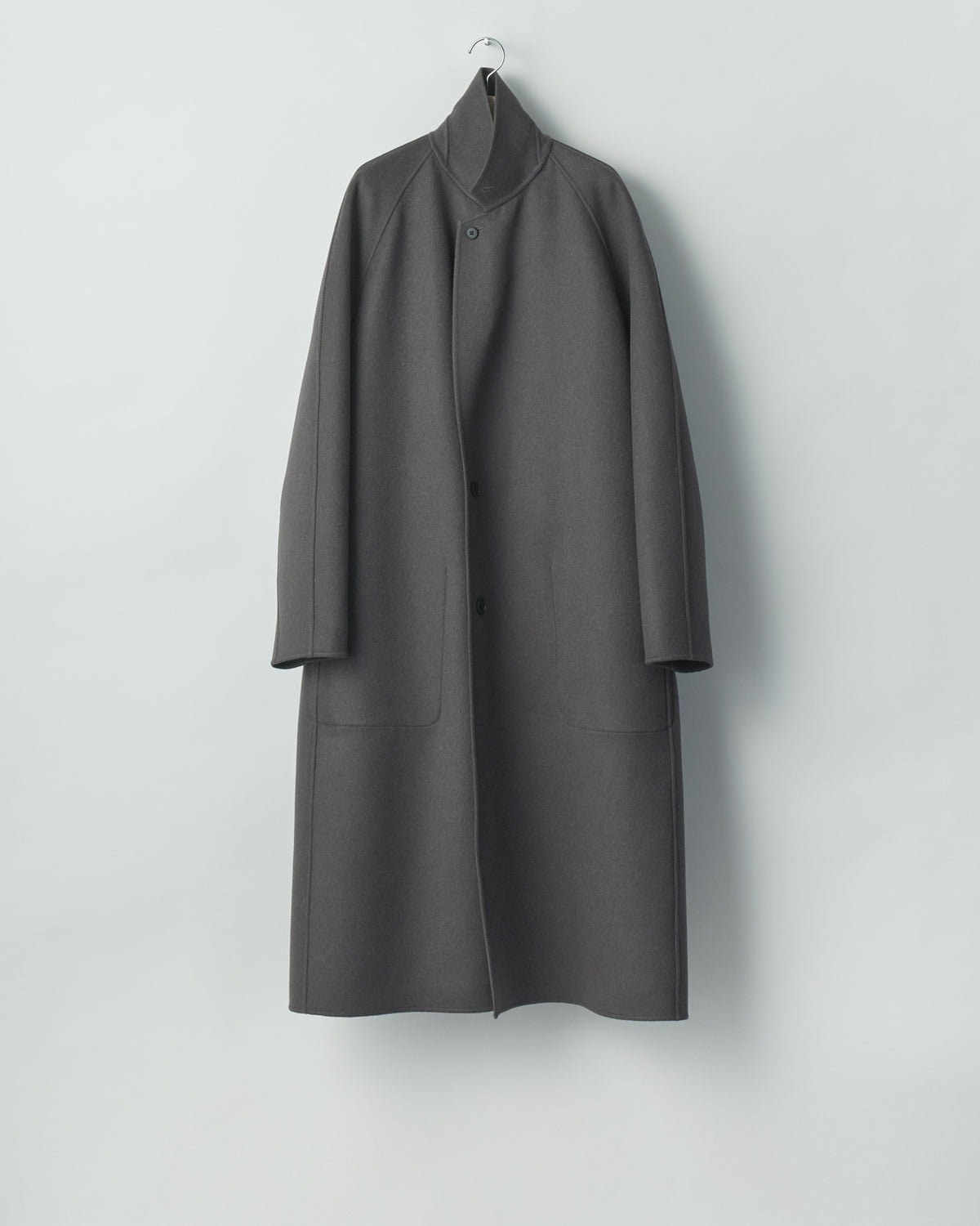 GREY KHAKI WOOL CASHMERE DOUBLE FACE NOTCH LAPEL COAT