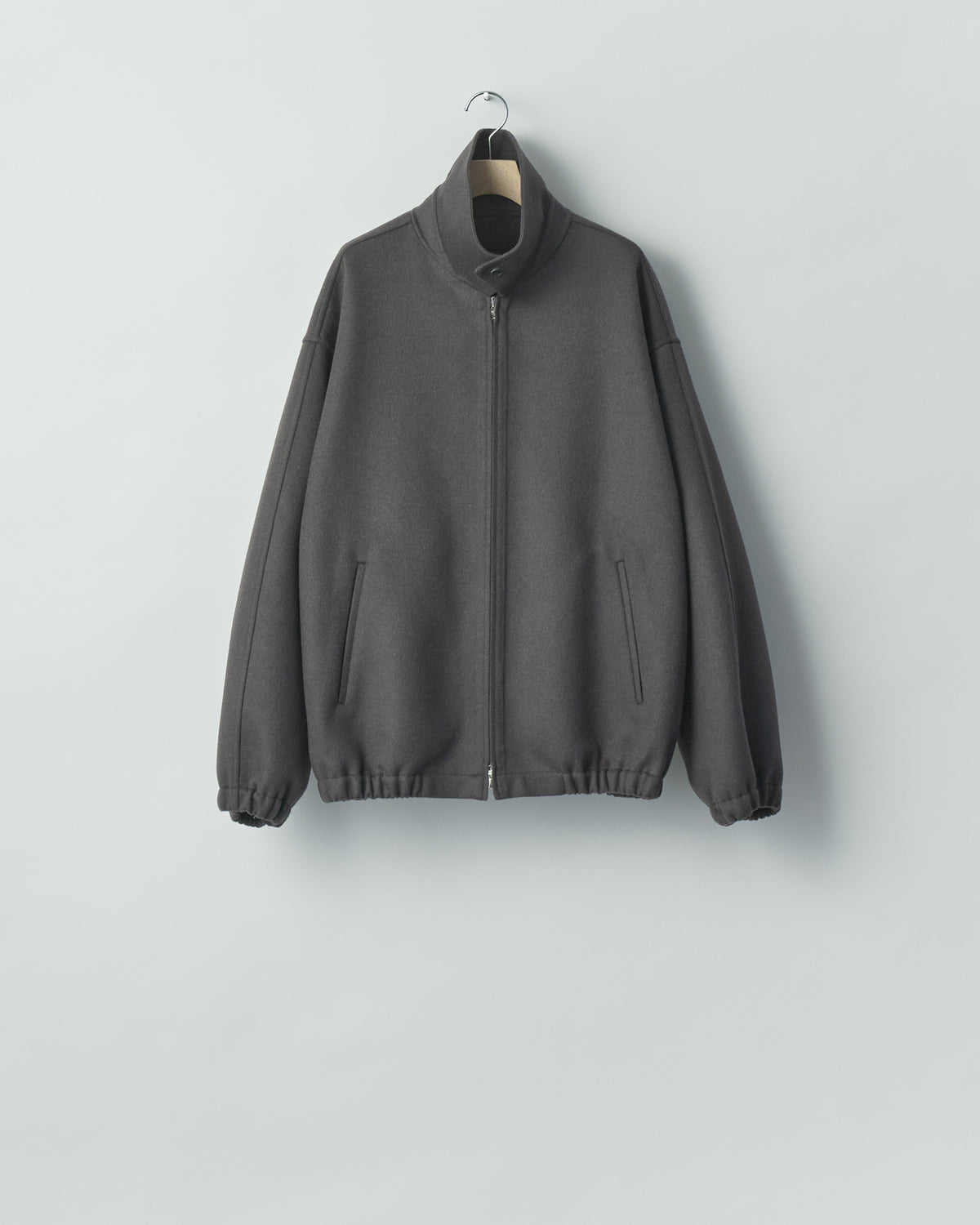GREY KHAKI WOOL CASHMERE DOUBLE FACE CLOTH ZIP JACKET