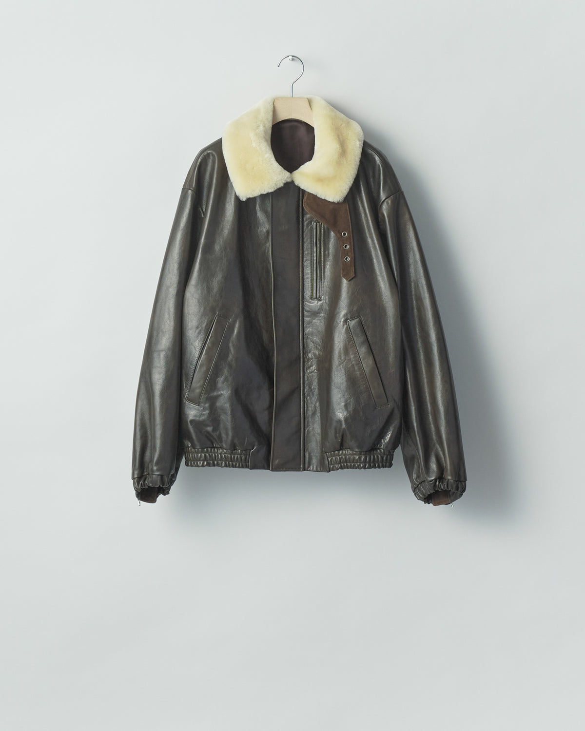 DARK BROWN MOUTON COLLAR CALF ZIP JACKET