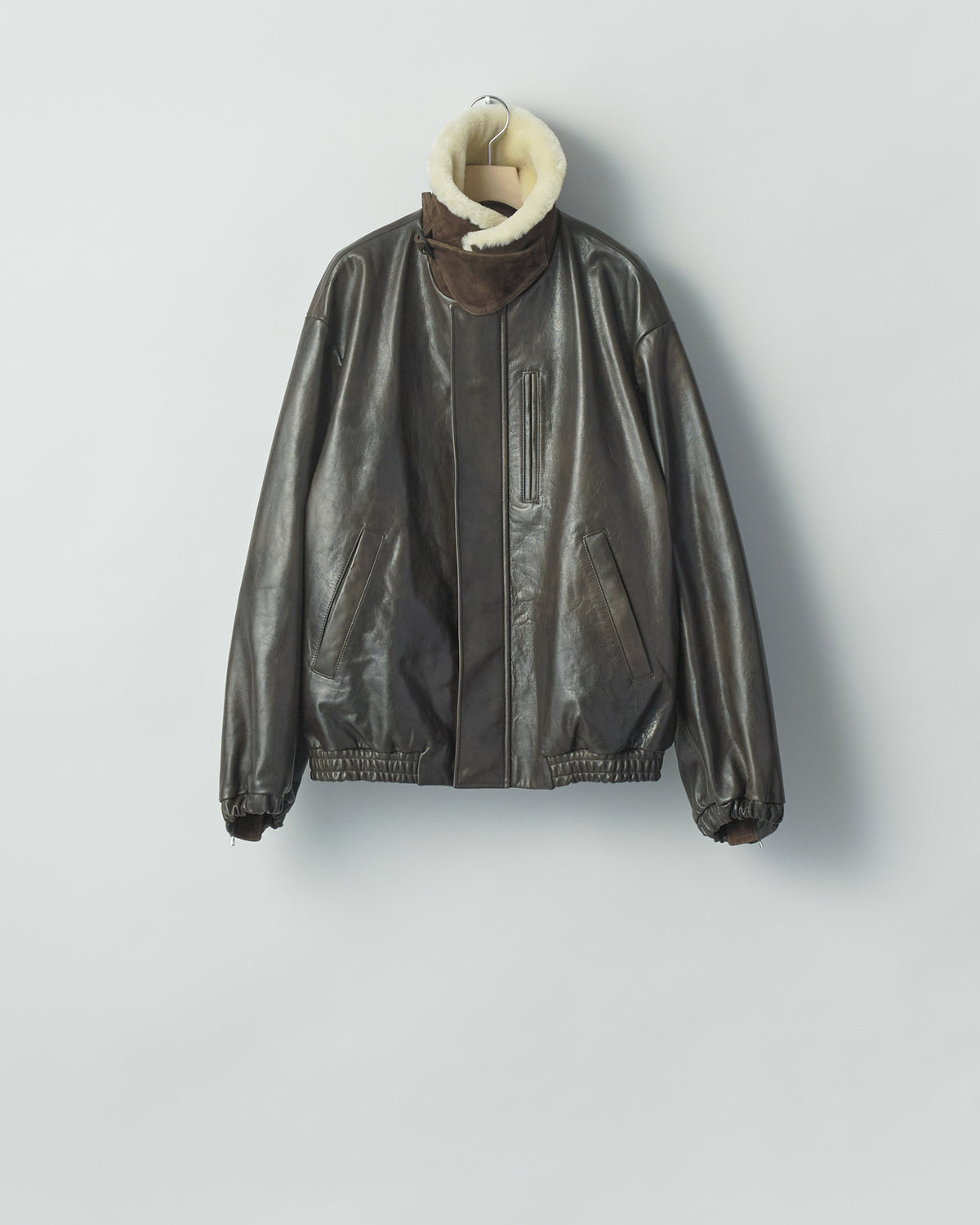 DARK BROWN MOUTON COLLAR CALF ZIP JACKET