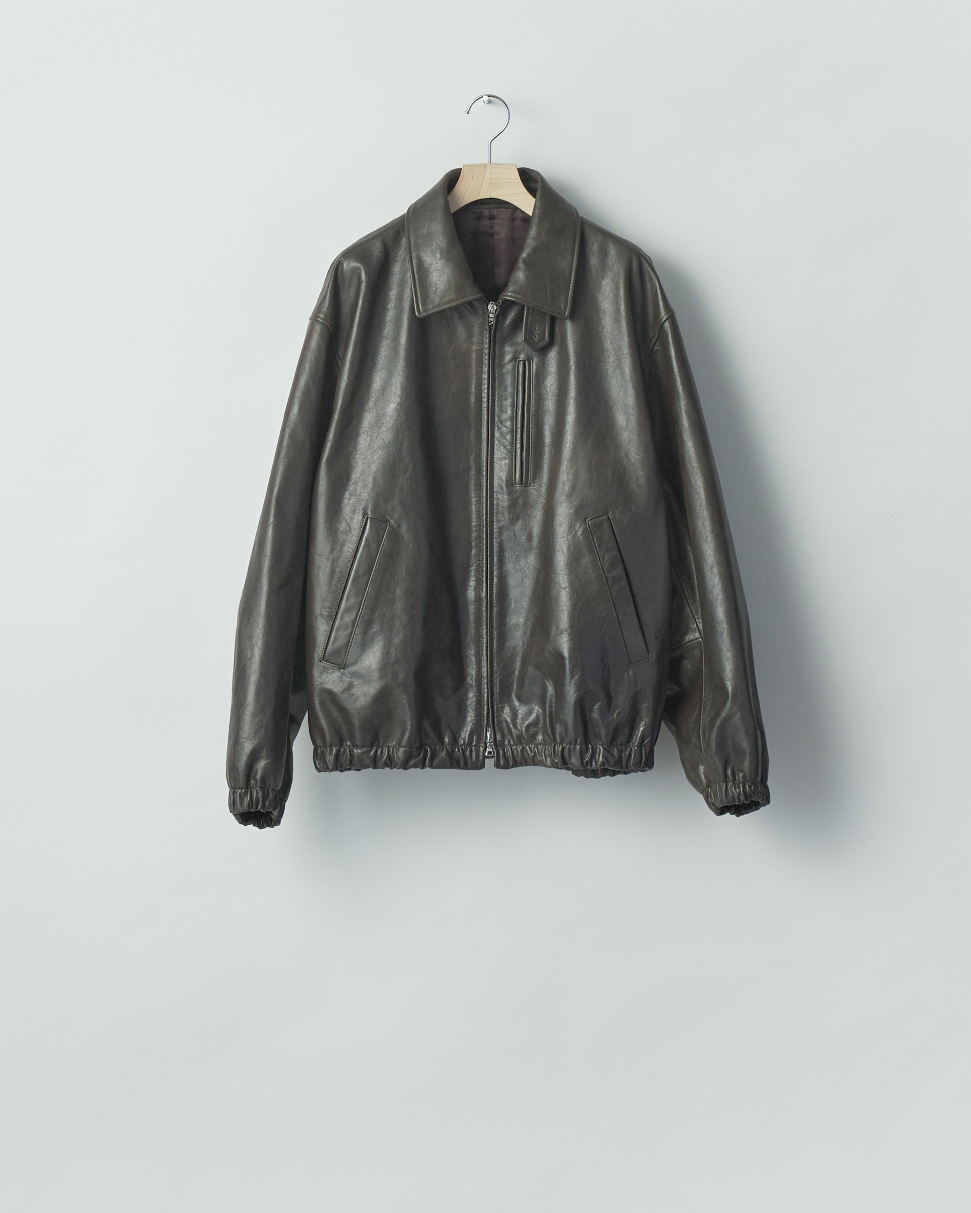 DARK BROWN CALF ZIP SHORT JACKET
