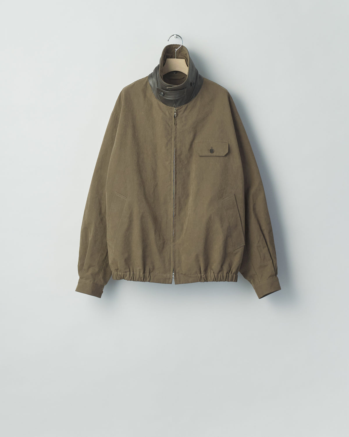 KHAKI DETACHABLE COLLAR RESIN-FINISH COTTON JACKET