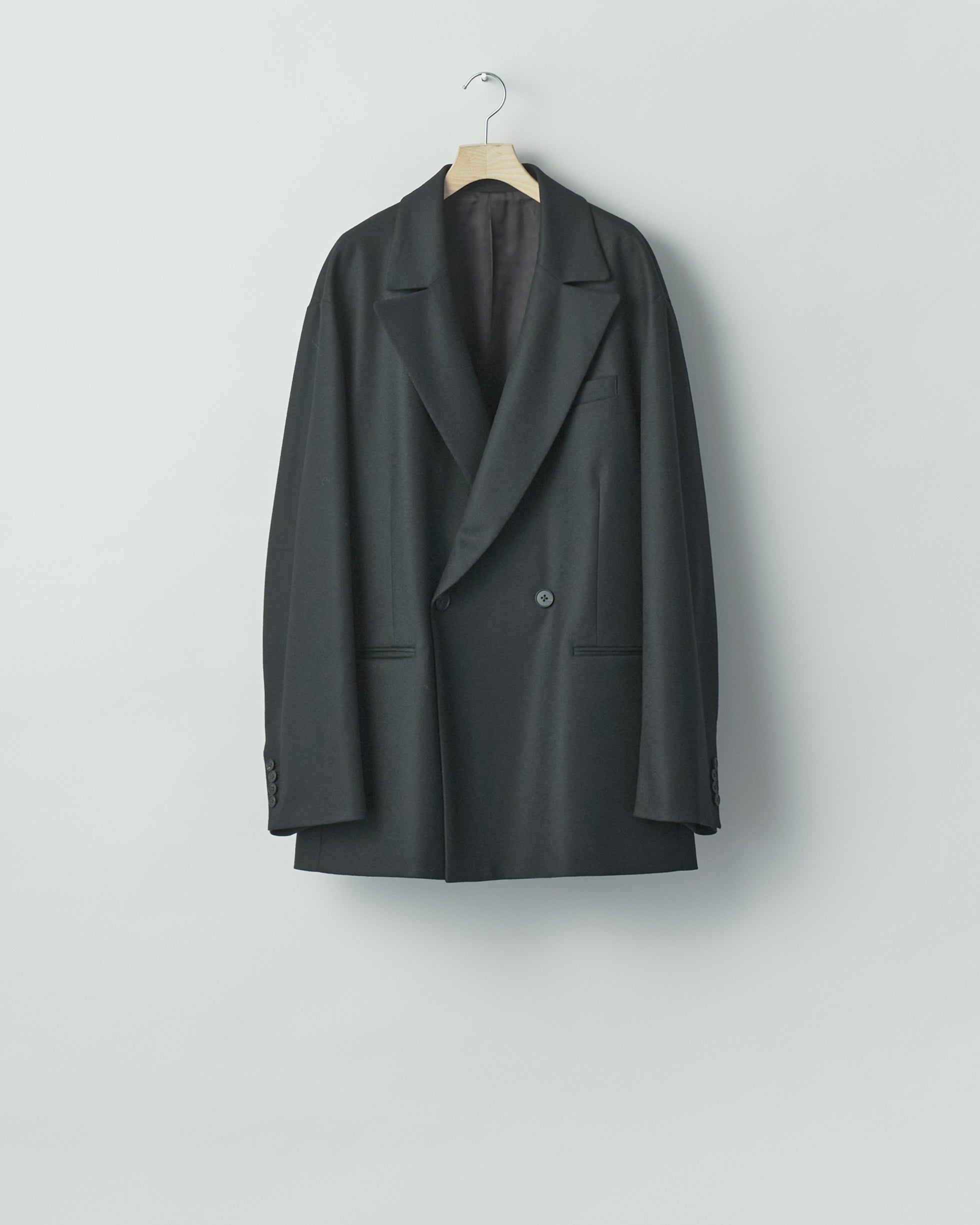 BLACK WOOL FLANNEL OVERSIZED PEAK LAPEL JACKET