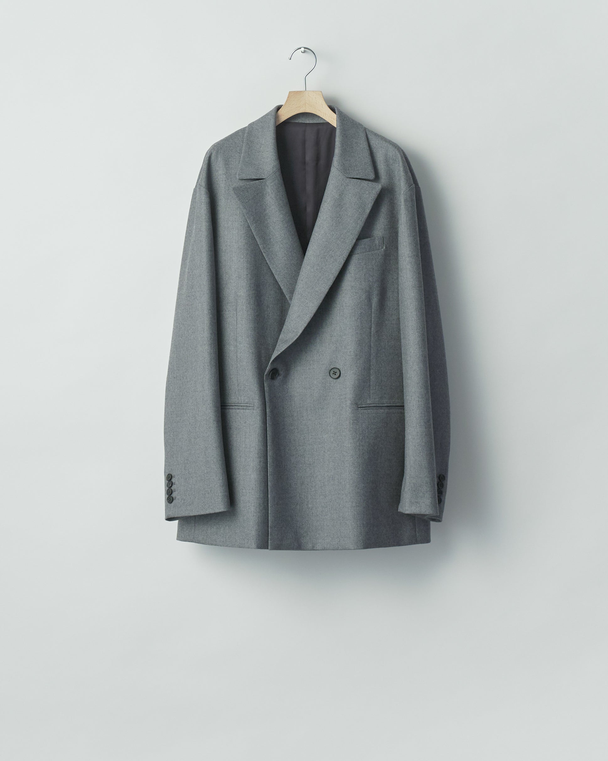 GREY WOOL FLANNEL OVERSIZED PEAK LAPEL JACKET