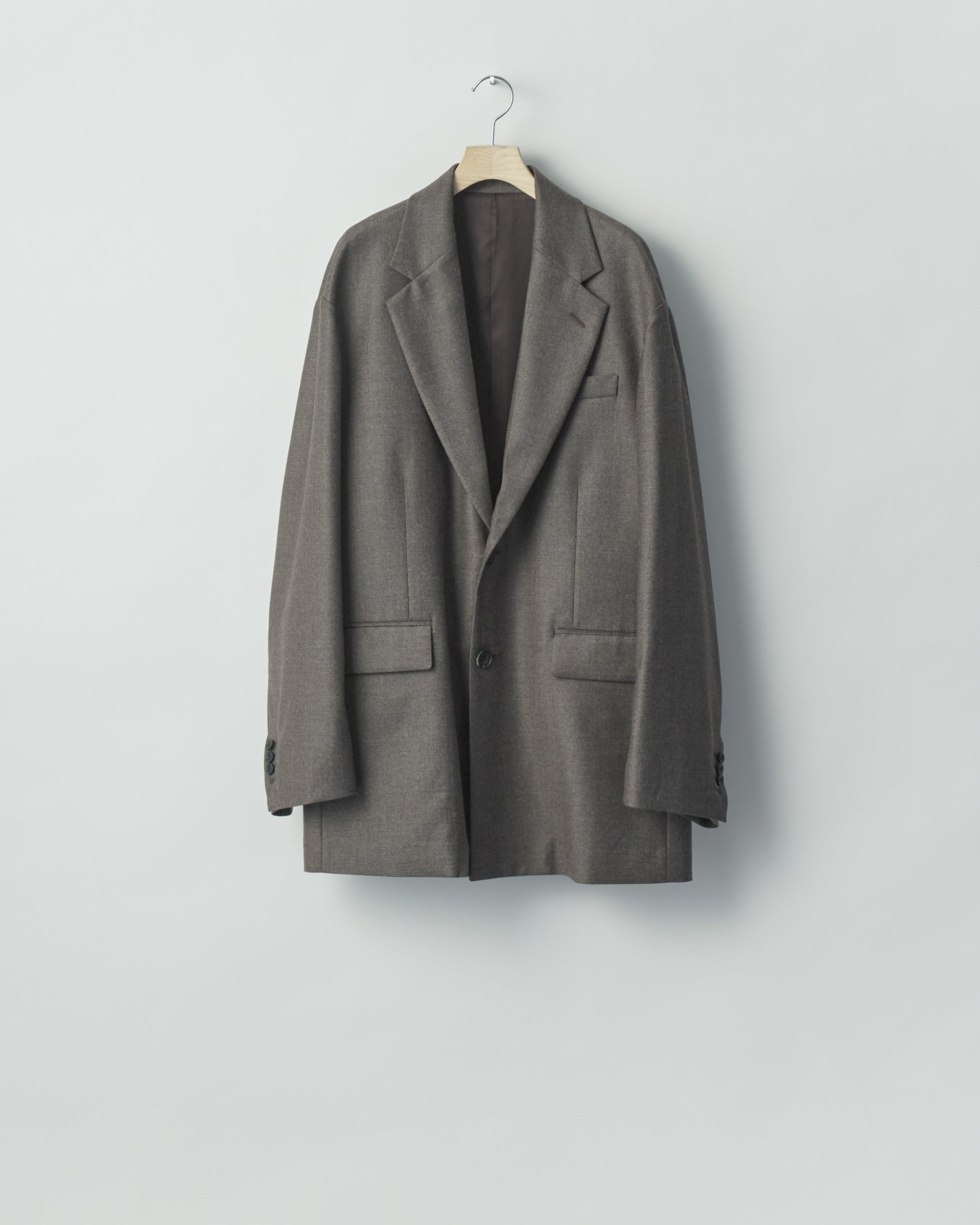CHARCOAL BROWN EXTRA FINE WOOL OVERSIZED SINGLE BREASTED LONG JACKET