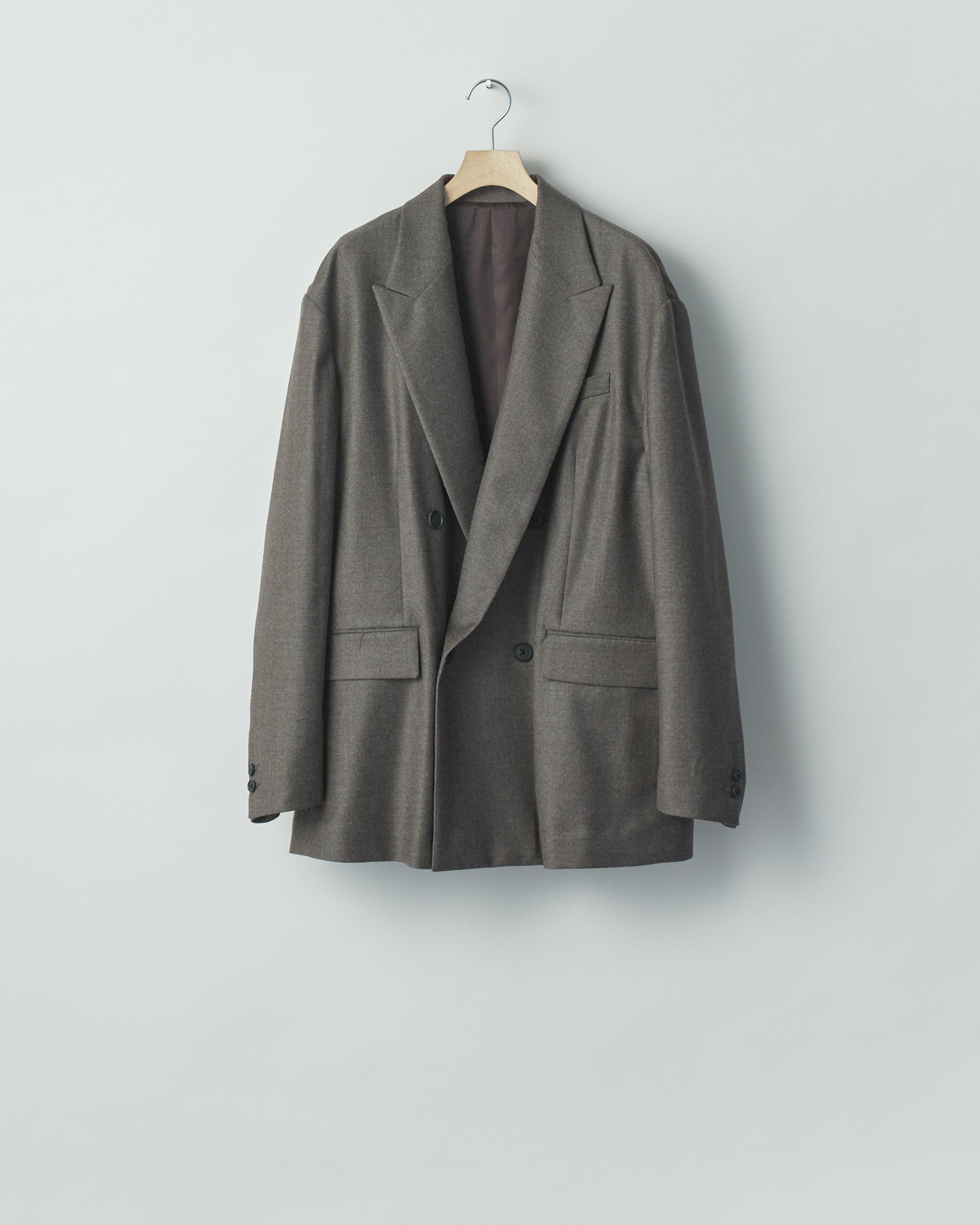 CHARCOAL BROWN EXTRA FINE WOOL DOUBLE BREASTED BLAZER