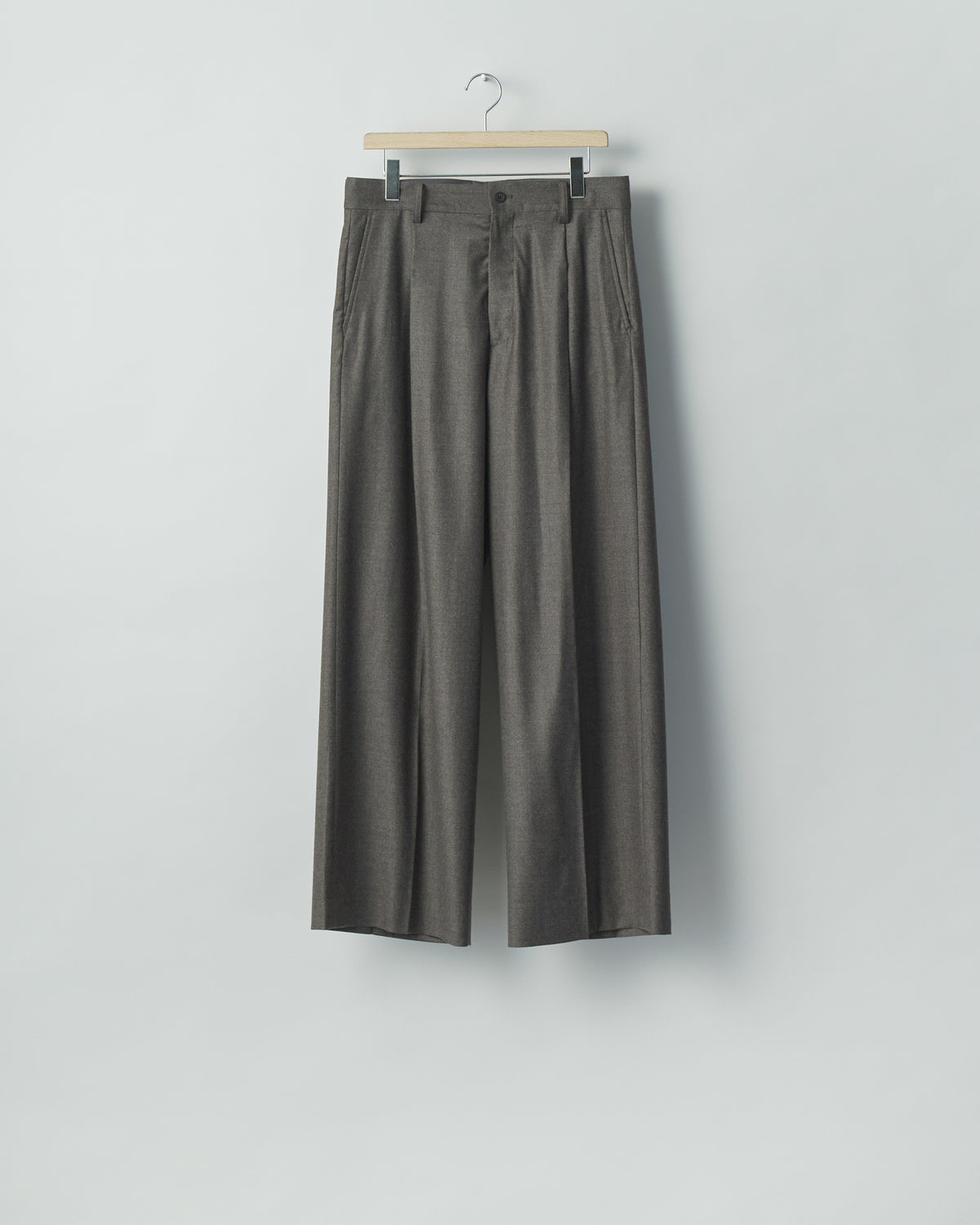 CHARCOAL BROWN EXTRA FINE WOOL EXTRA WIDE TROUSERS