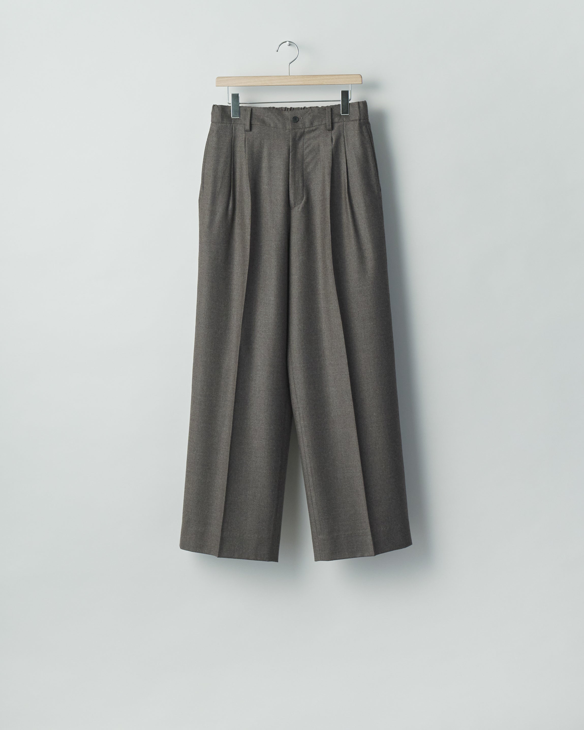 CHARCOAL BROWN EXTRA FINE WOOL EASY LONG WIDE TROUSERS