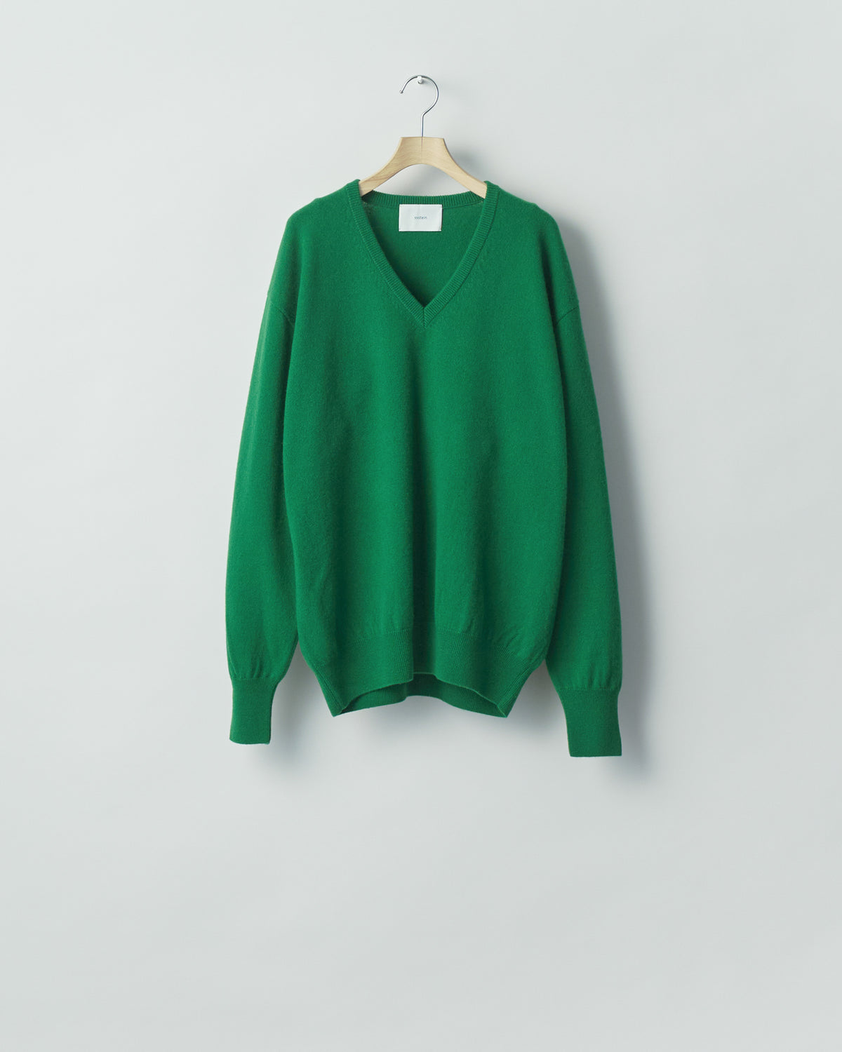 GREEN PURE CASHMERE KNIT V NECK LS