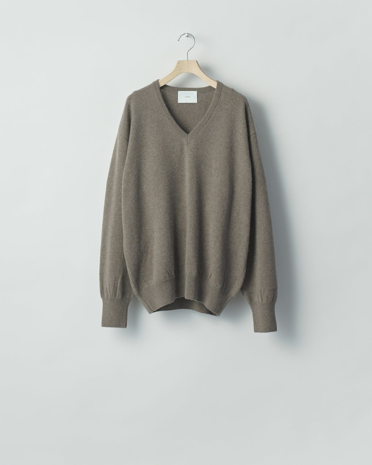 TAUPE PURE CASHMERE KNIT V NECK LS
