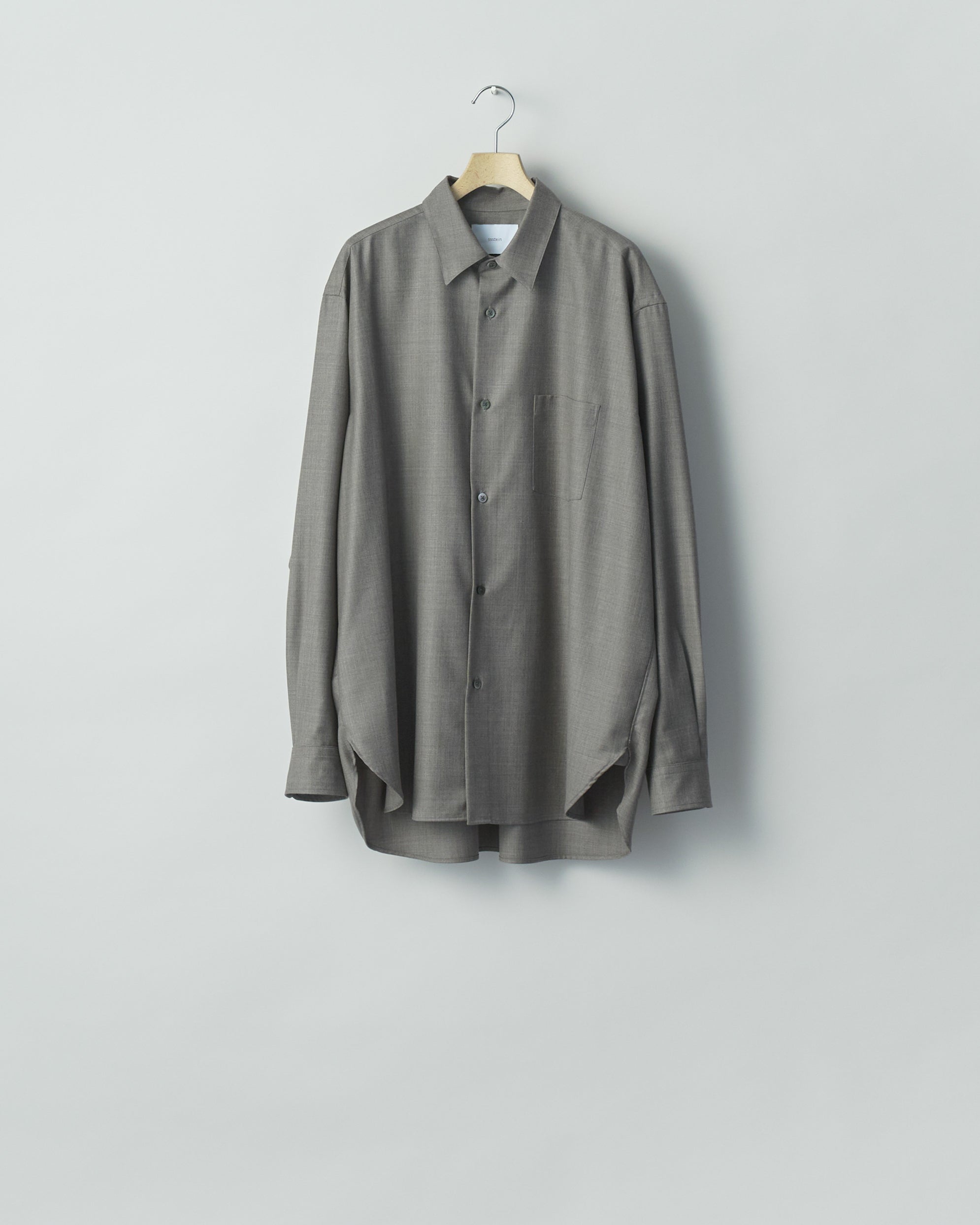 GREIGE EXTRA FINE WOOL OVERSIZED REGULAR COLLAR SHIRT