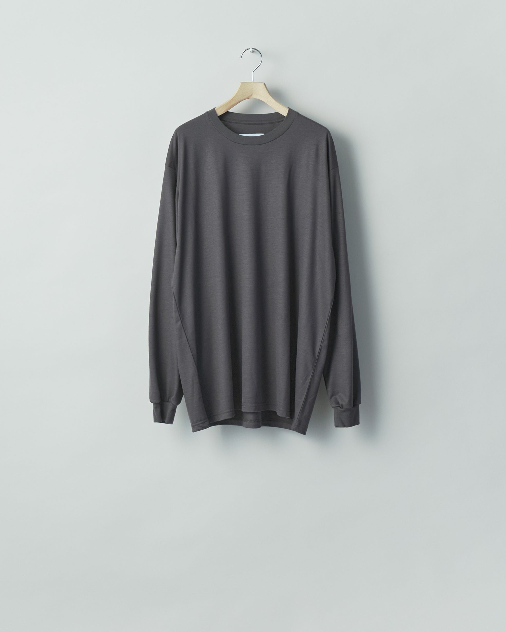 CHARCOAL FINE WOOL OVERSIZED LONG SLEEVE TEE