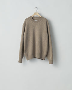 TOP BEIGE EXTRA FINE WOOL WARM KNIT CREW NECK LS