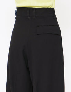 BLACK NIKA WOOL VISCOSE CREPE DOUBLE PLEAT CURVED VOLUME PANT