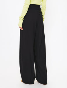 BLACK NIKA WOOL VISCOSE CREPE DOUBLE PLEAT CURVED VOLUME PANT