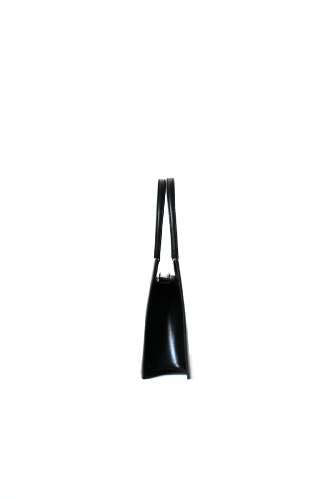 BLACK COW LEATHER SQUARE-SHAPED TOTE BAG SHORT HANDLE S GE11