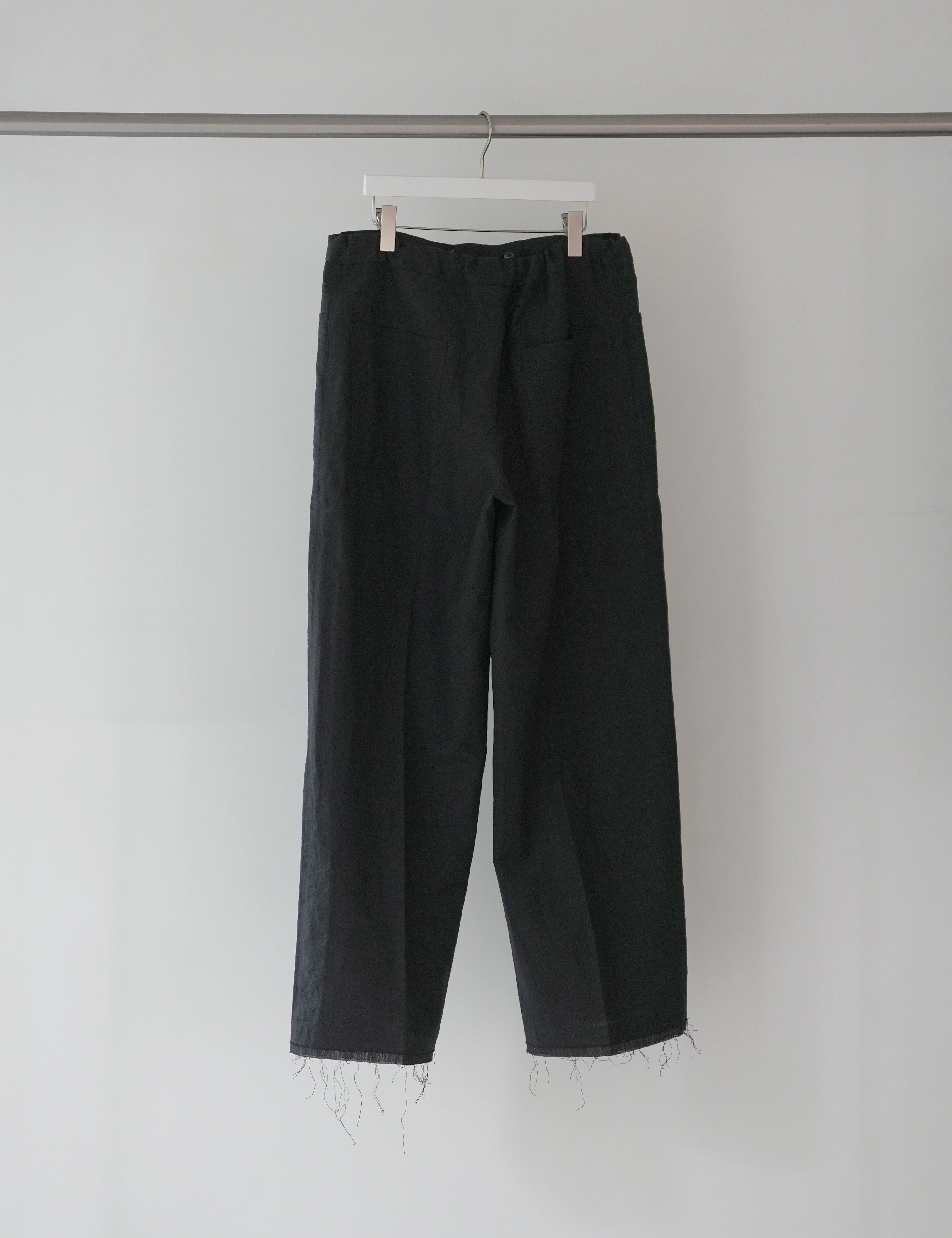 BLACK WOOL LINEN WIDE TROUSERS
