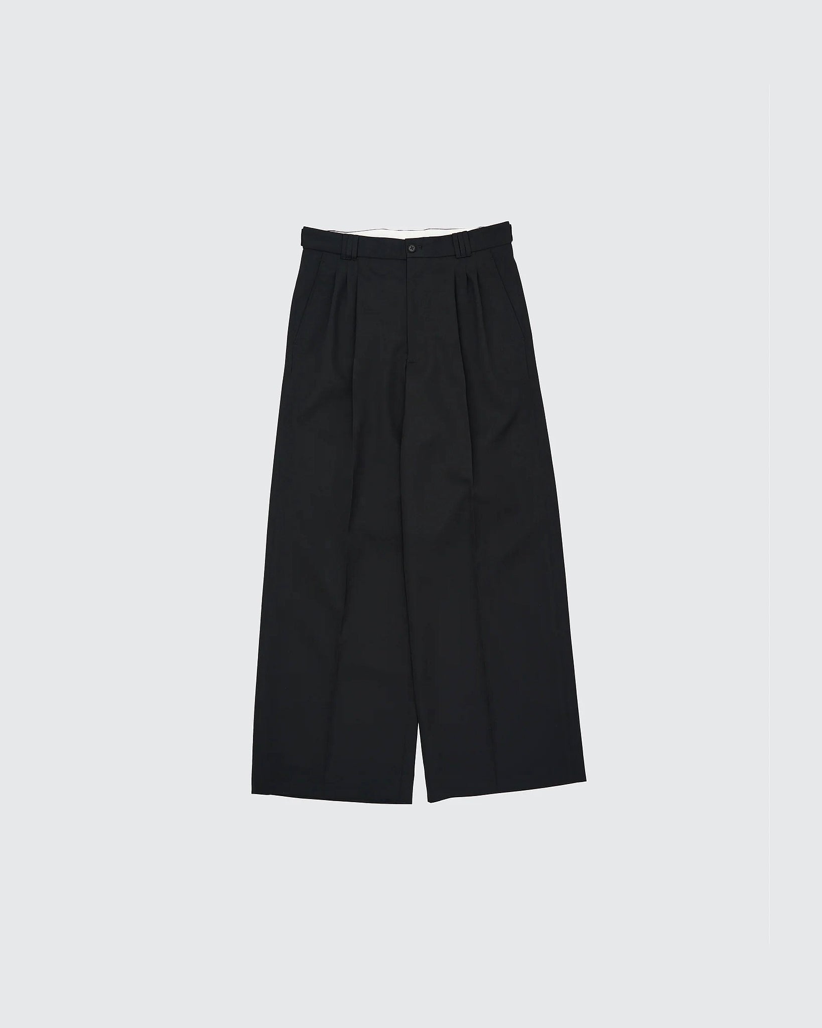 BLACK 3PLEATED WIDE-LEG TROUSERS