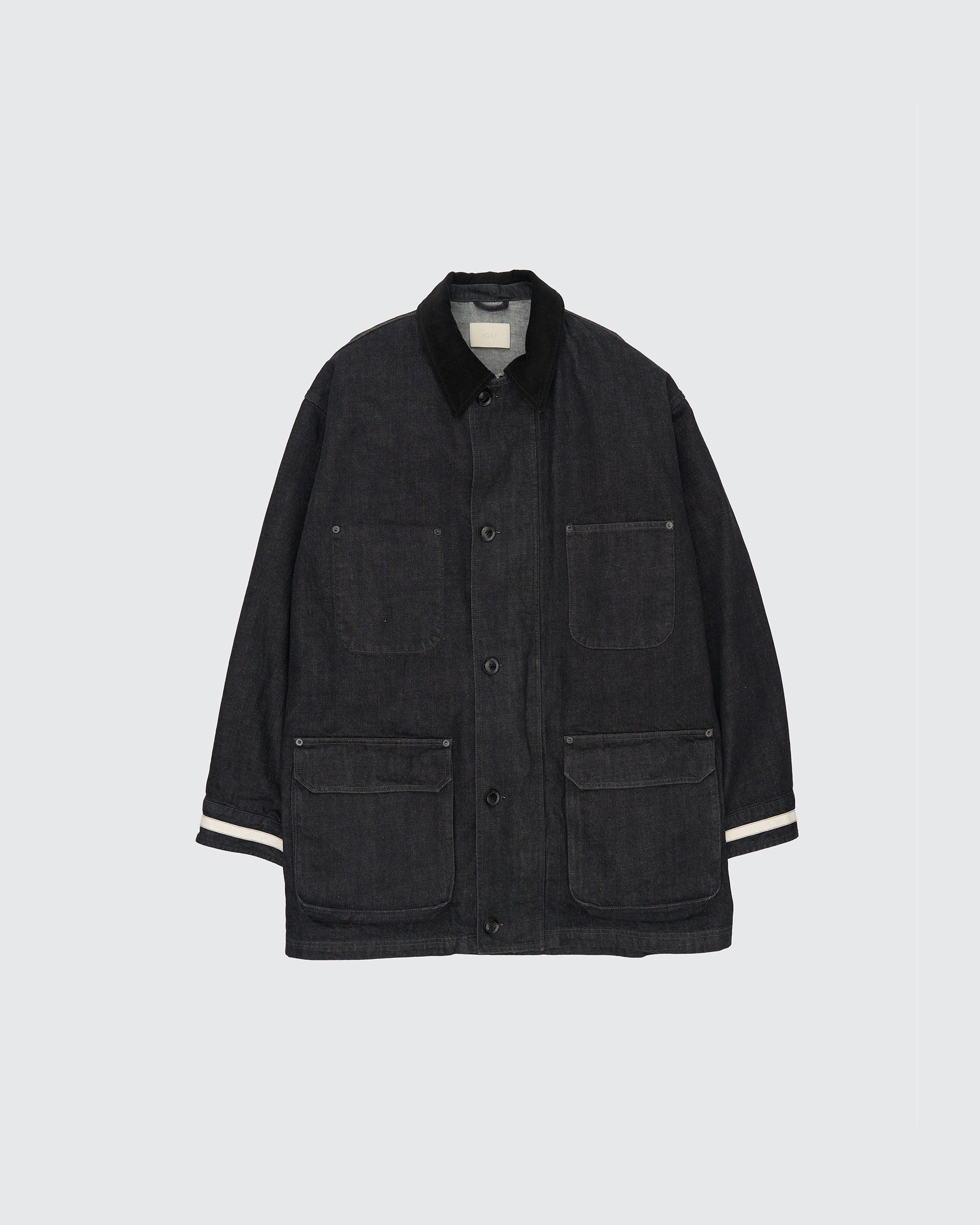 BLACK DENIM COVERALL HALF COAT