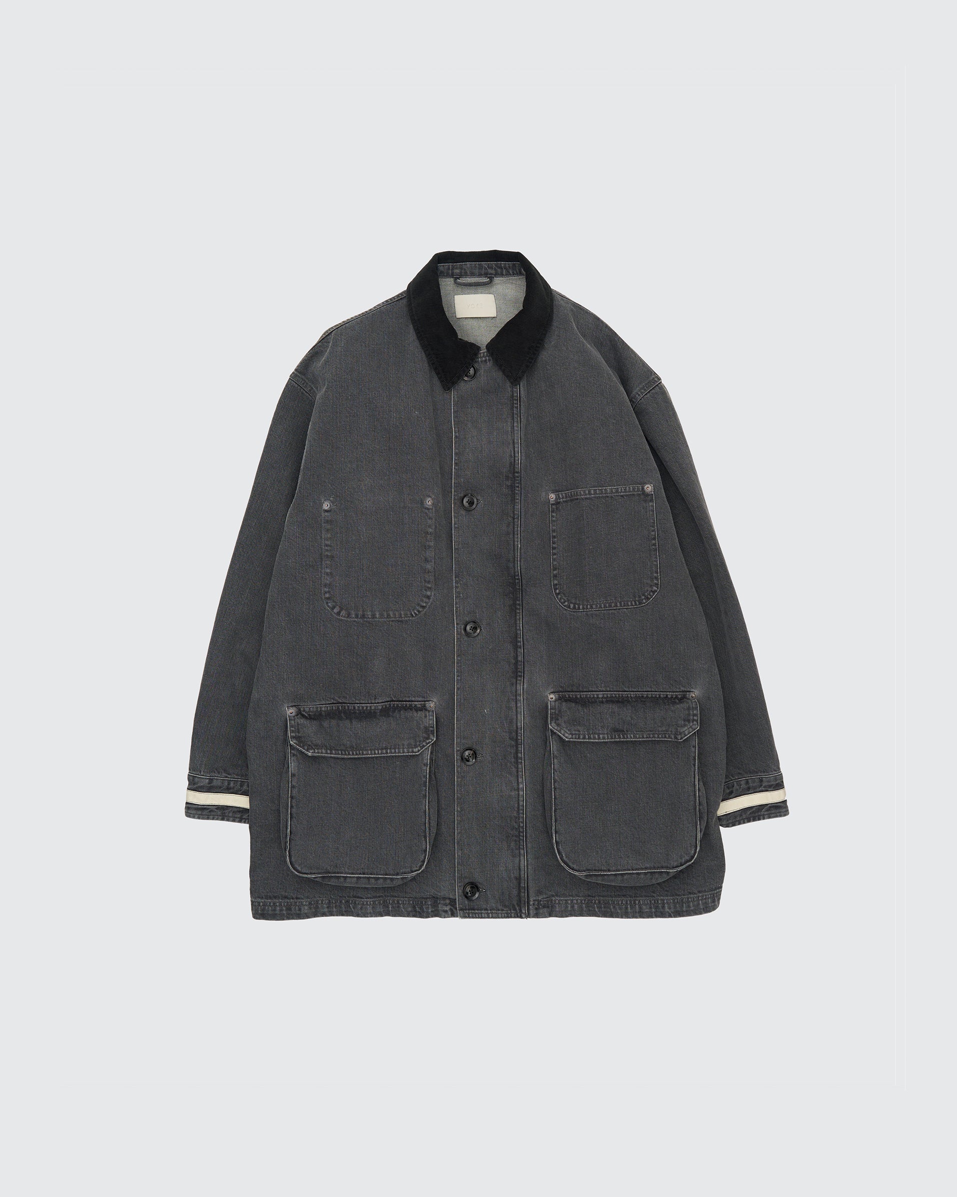 YOKE BLACK VINTAGED DENIM COVERALL HALF COAT