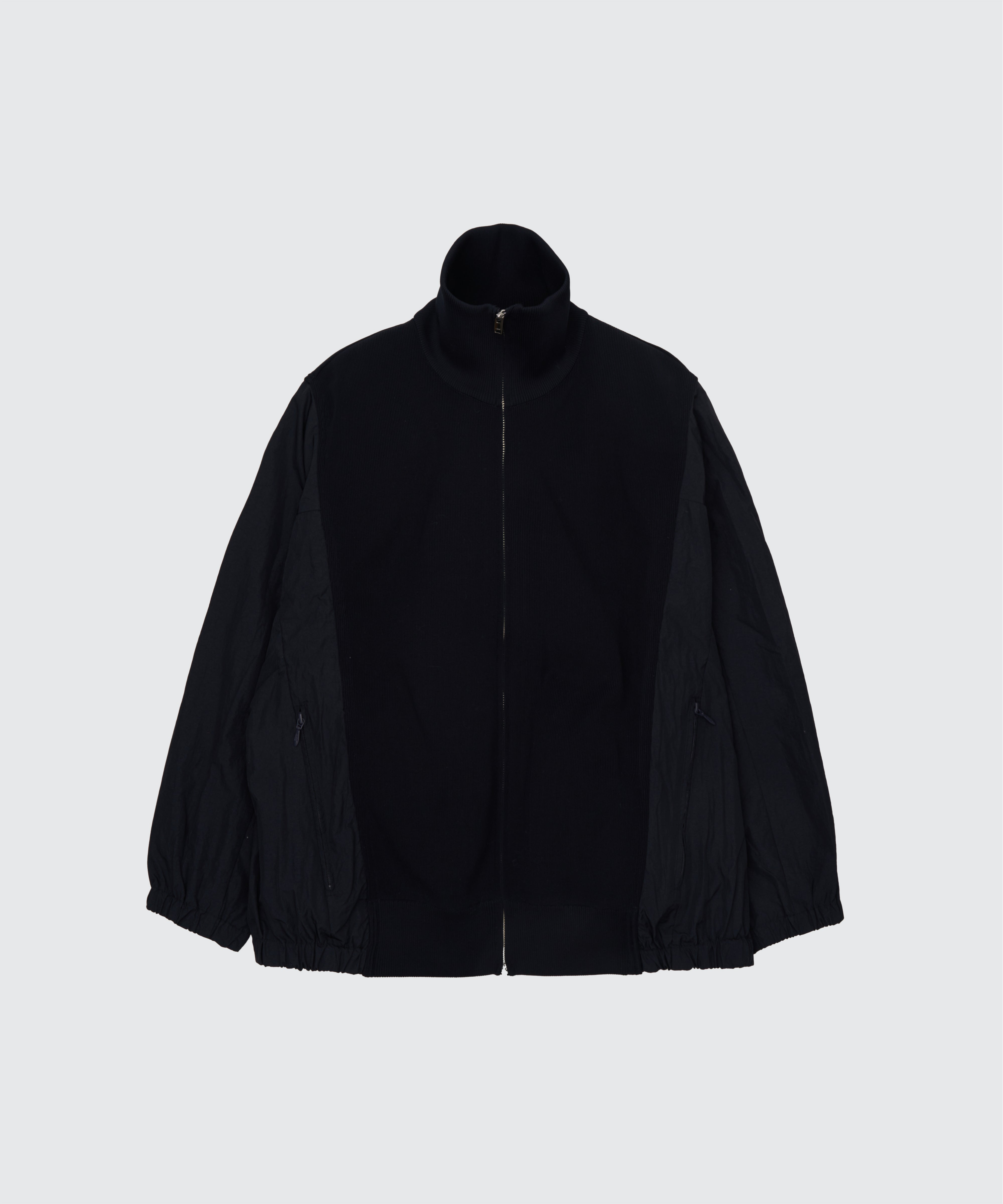 BLACK CONNECTED RIB KNIT TRUCKER JACKET