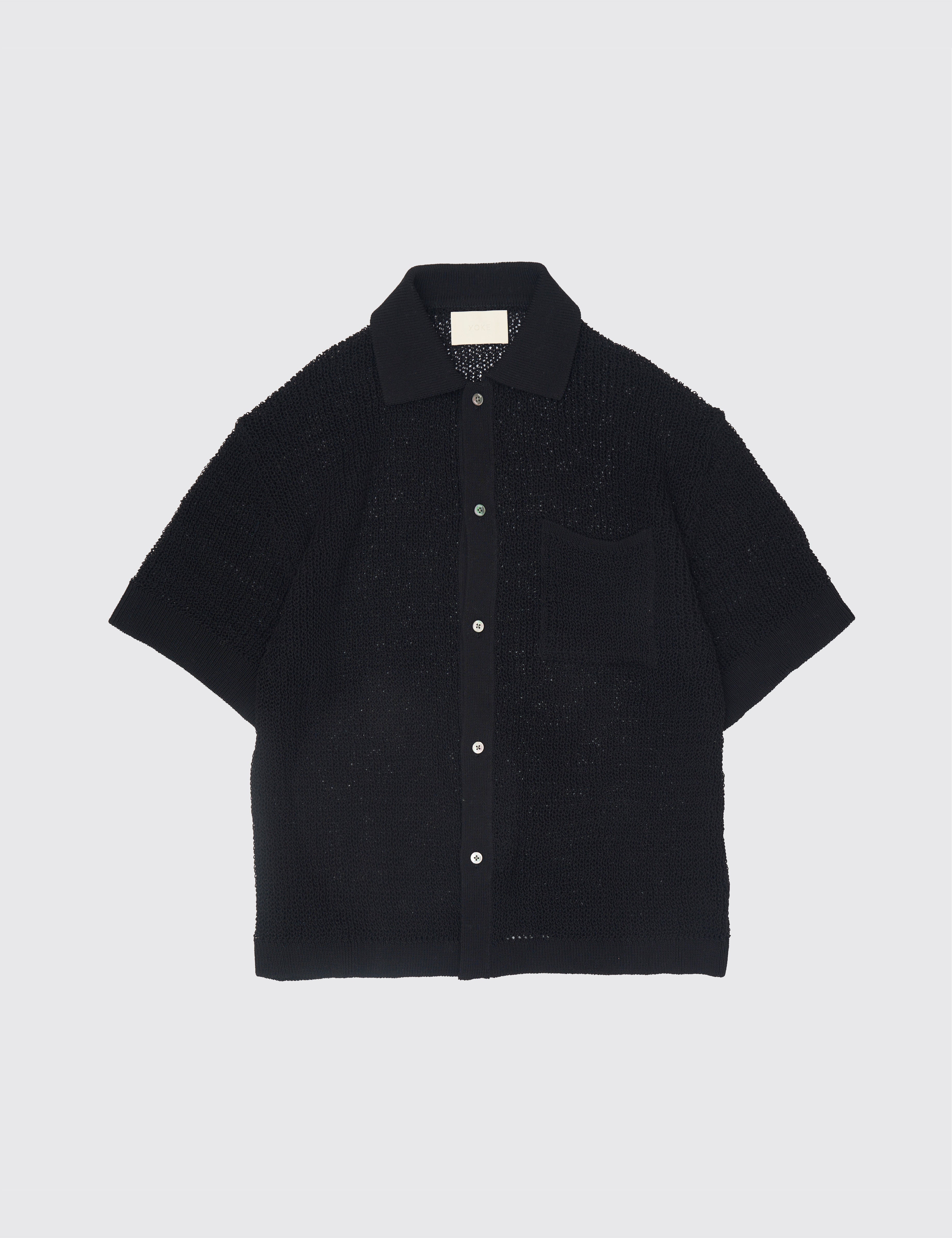 BLACK COTTON MESH KNIT SHIRT