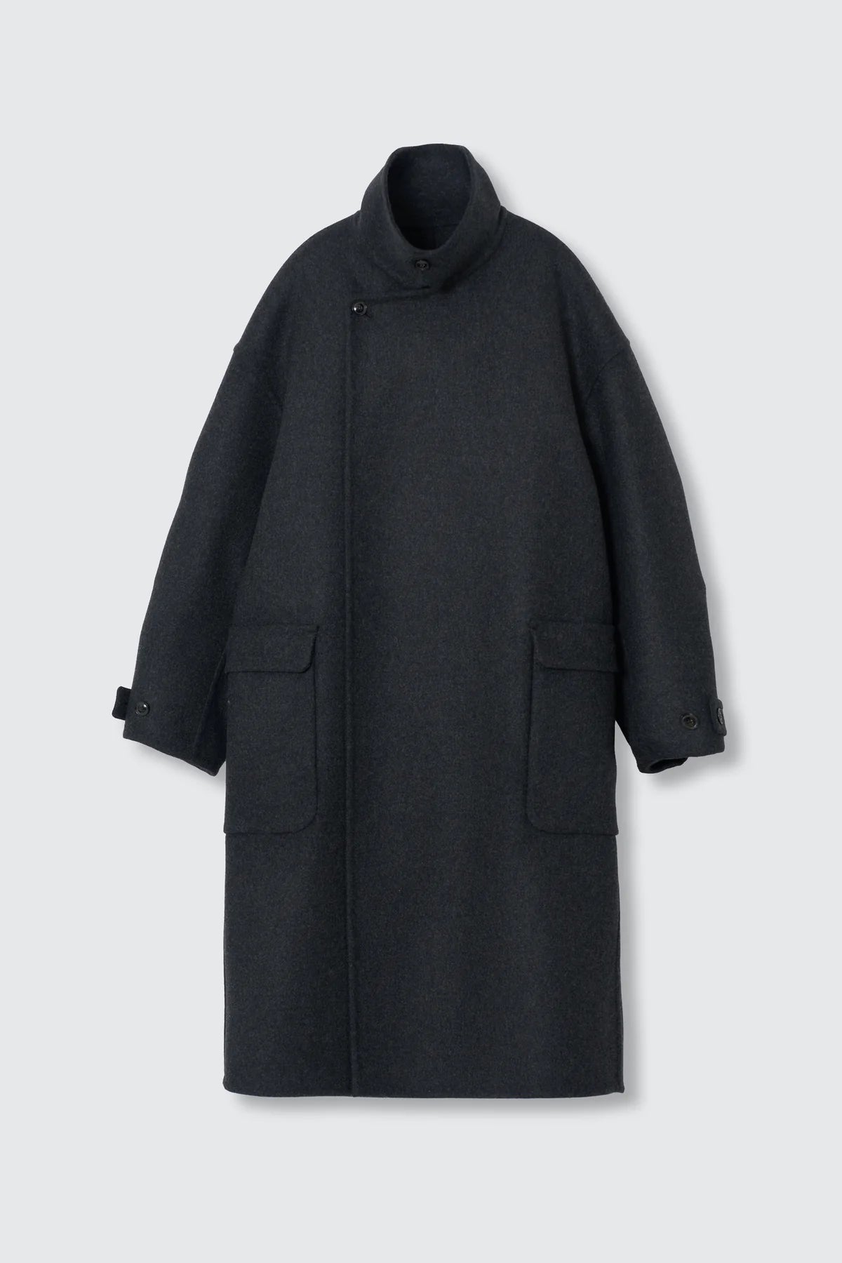 CHARCOAL WOOL CASHMERE DOUBLE BREASTED REVER COAT