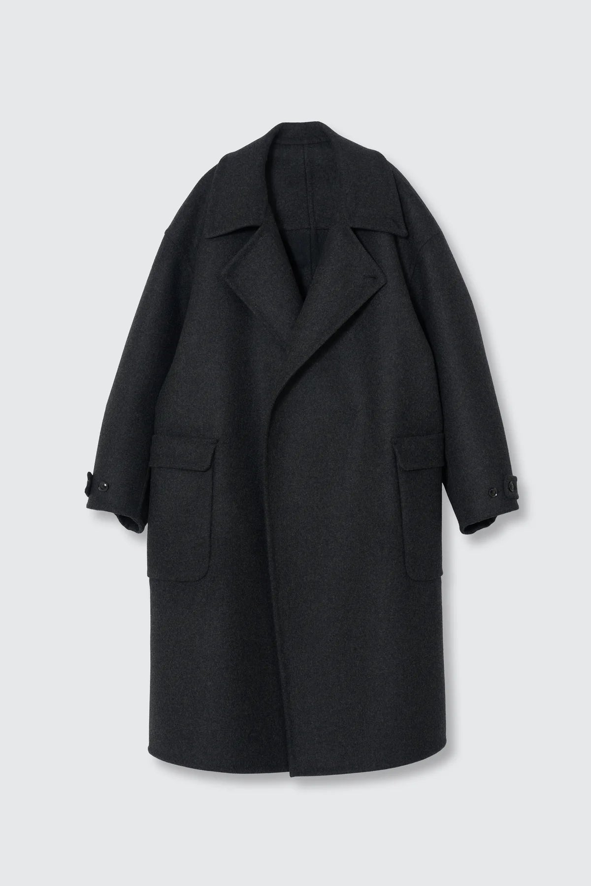 CHARCOAL WOOL CASHMERE DOUBLE BREASTED REVER COAT