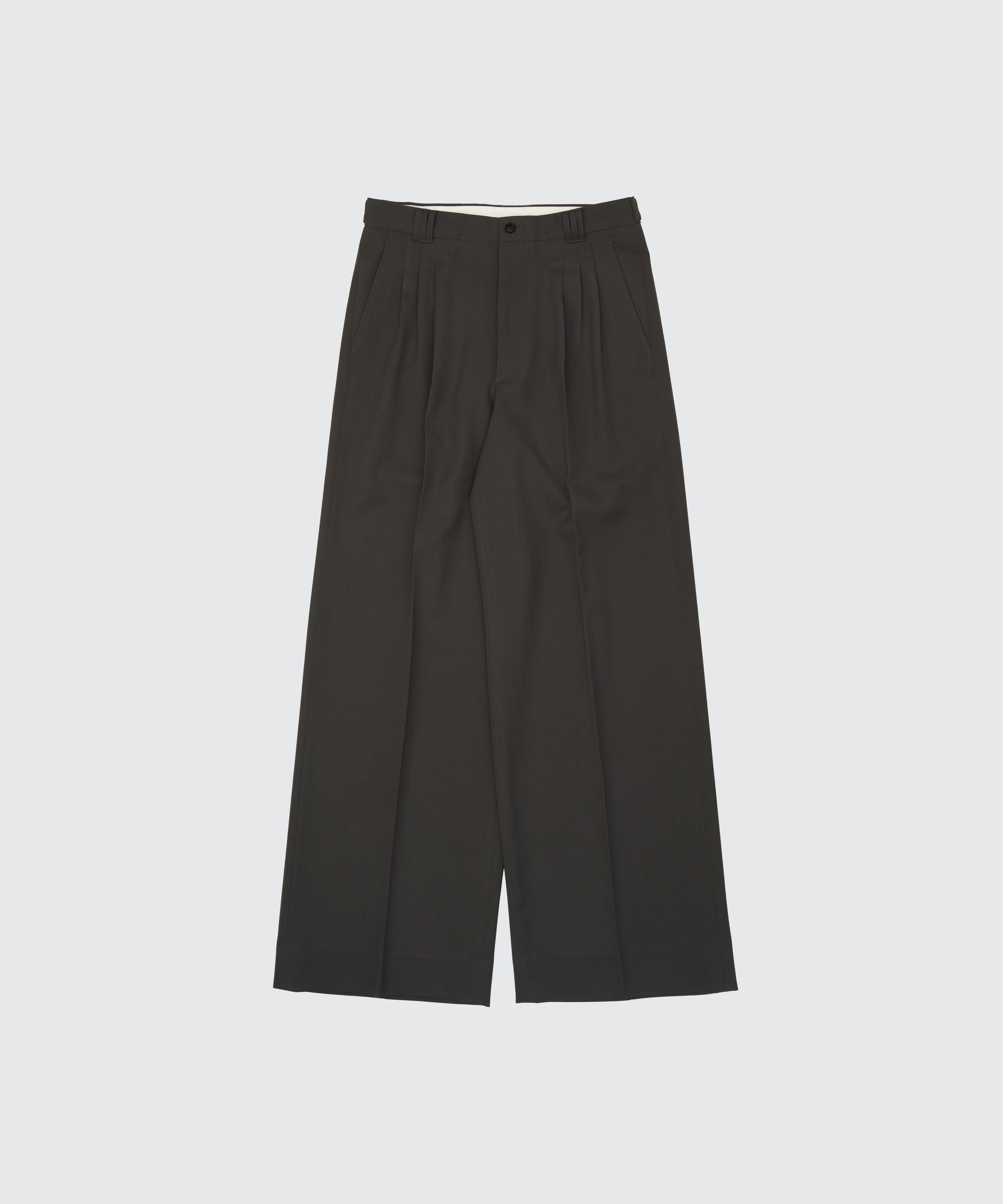 CHARCOAL 3PLEATED WIDE-LEG TROUSERS