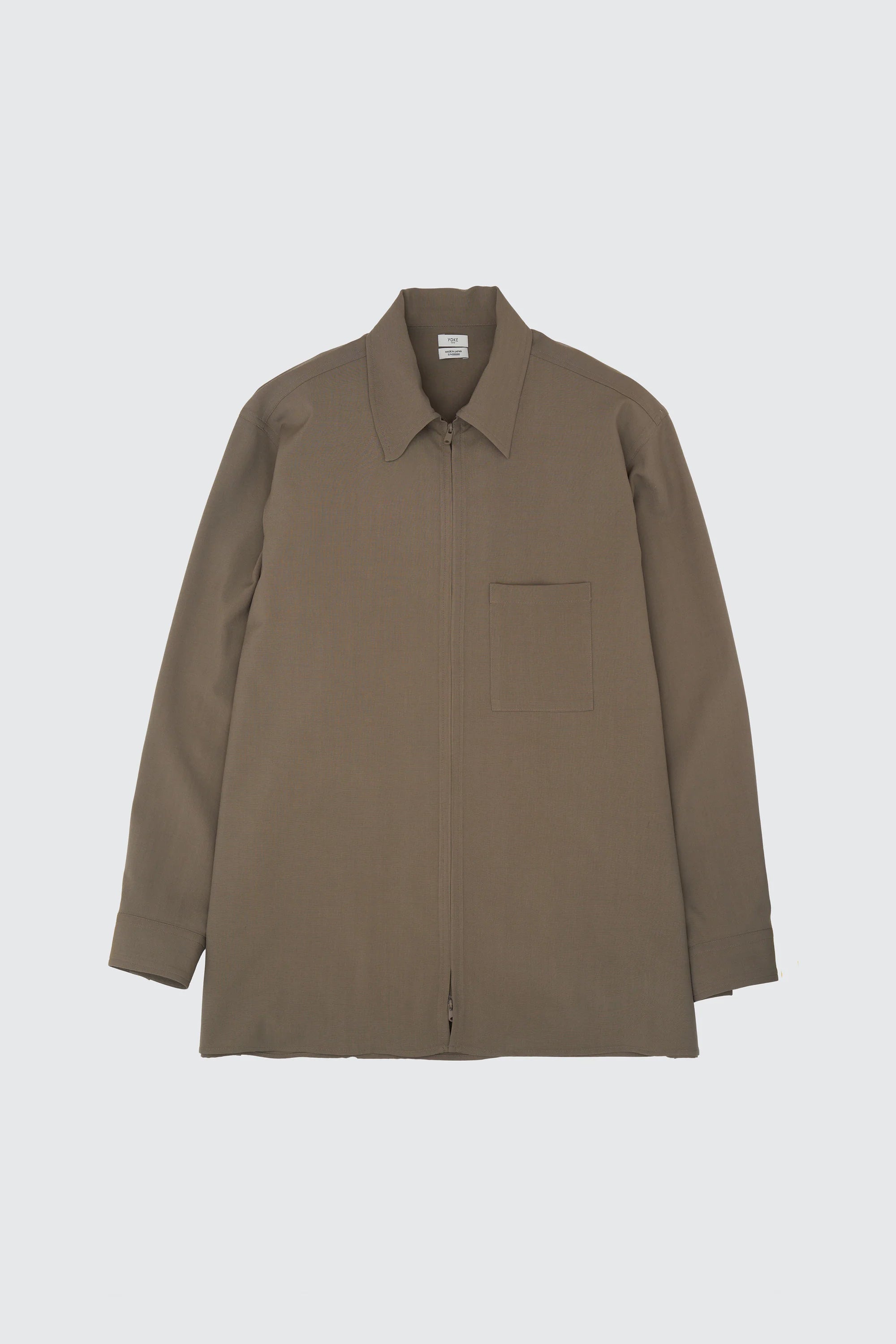 SAND BEIGE WOOL WASHER TROPICAL ZIP SHIRT