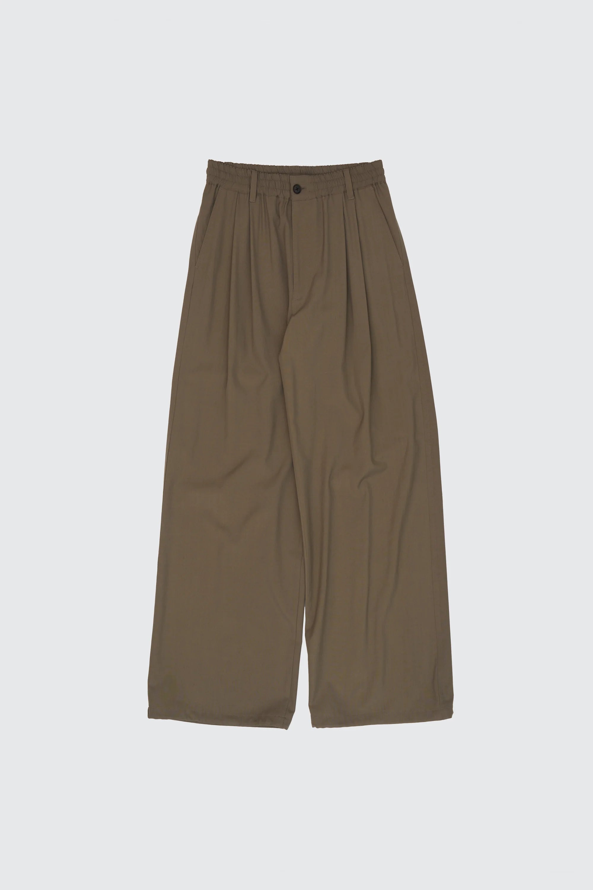 SAND BEIGE WOOL WASHER TROPICAL 2PLEATED EASY TROUSERS